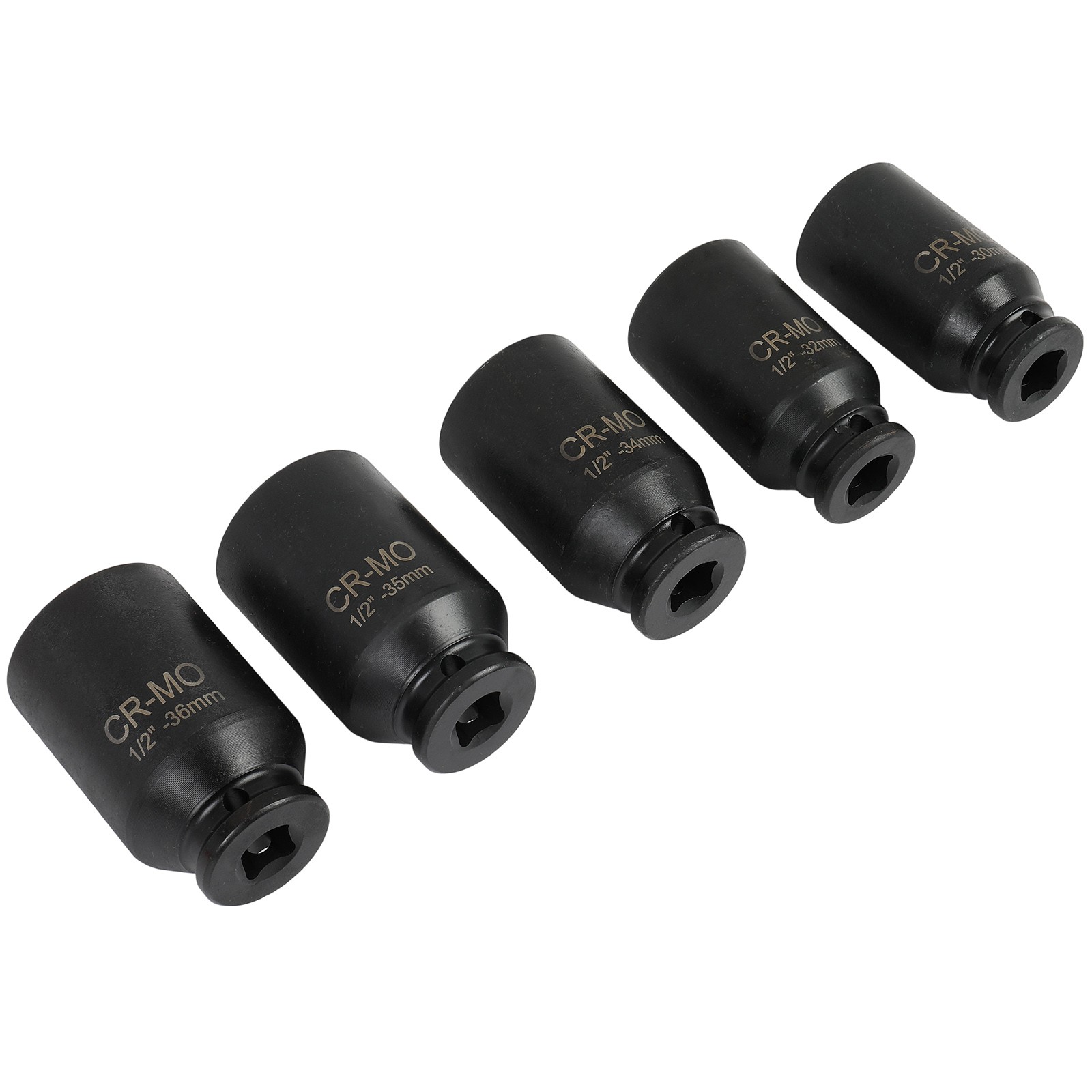 1/2» Deep Spindle Axle Nut Socket Set 12 Point 30mm 32mm 34mm 35mm 36mm 5pcs