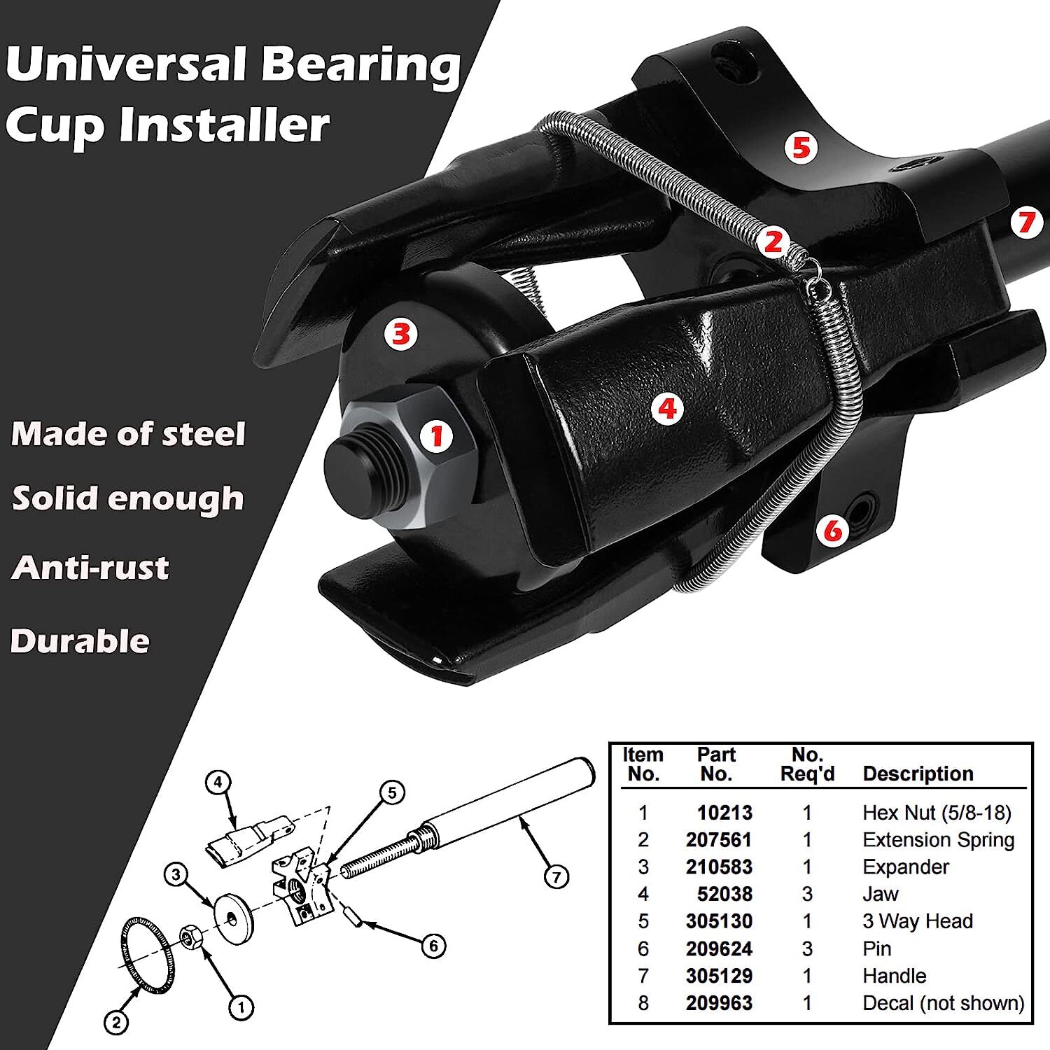 Truck Universal Bearing Cup Remover / Installer 7180 for 3-5/8″ to 6-1/2″ OD