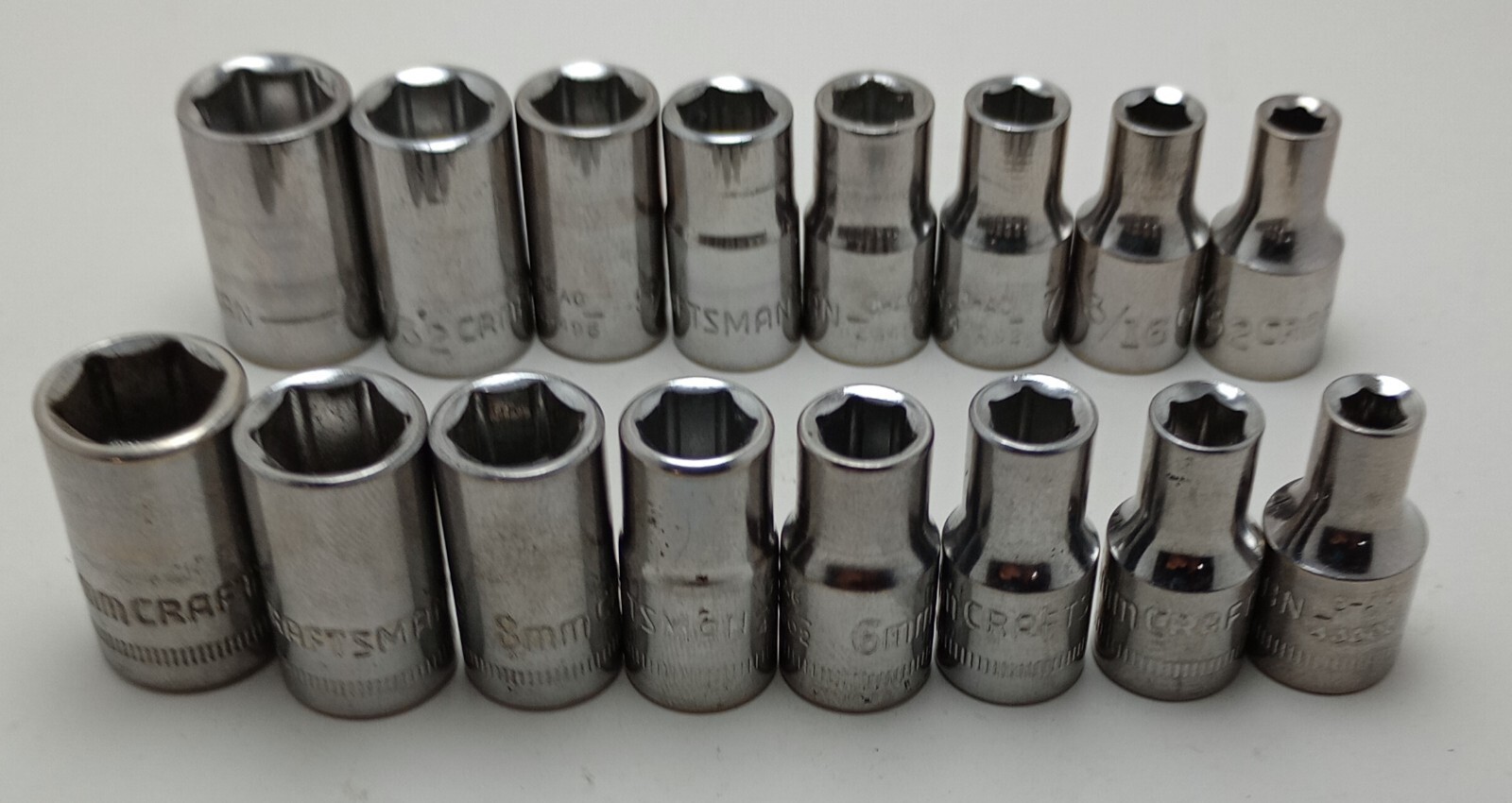 CRAFTSMAN 1/4 Drive Set 16 Shallow Metic & Standard 6-Point 4mm-10mm 5/32″-3/8″
