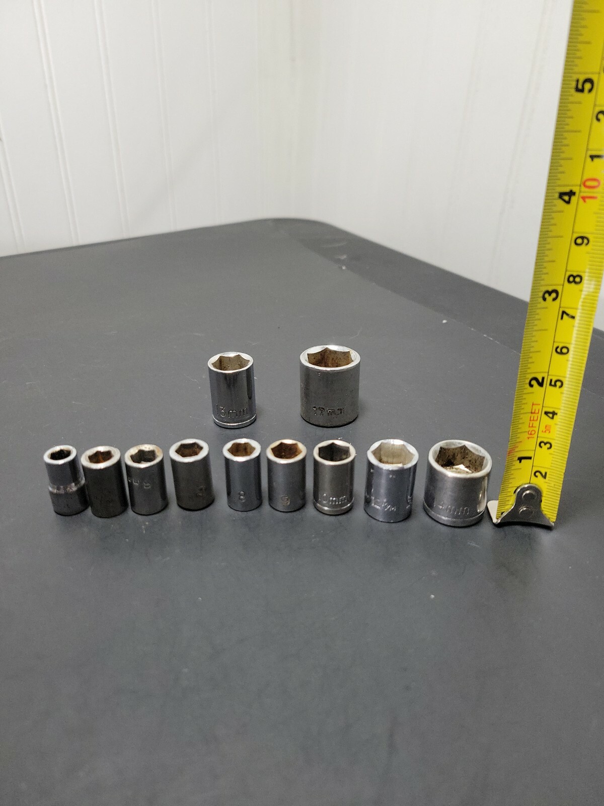 Lot of 11 Shallow Sockets 6mm 7mm 8mm 9mm 10mm 12mm 6pt Metric 1/4″ 3/8″ Drive