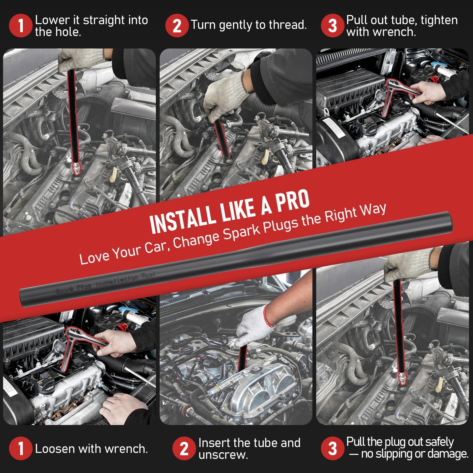 13pc 3/8″ Spark Plug Socket Set with Installation Tube, Drive One Size