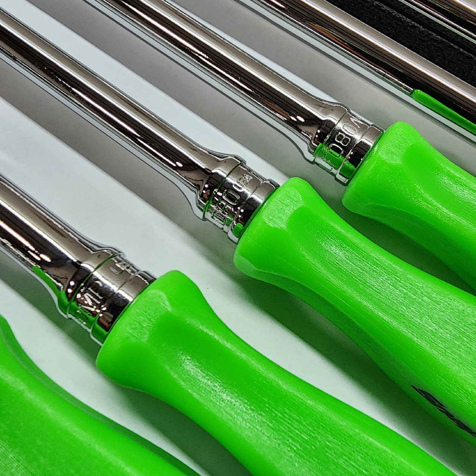 Snap-on Tools NEW 8pc GREEN Hard Handle 3/8″ Drv. Fixed & Flex-Head Ratchet Set