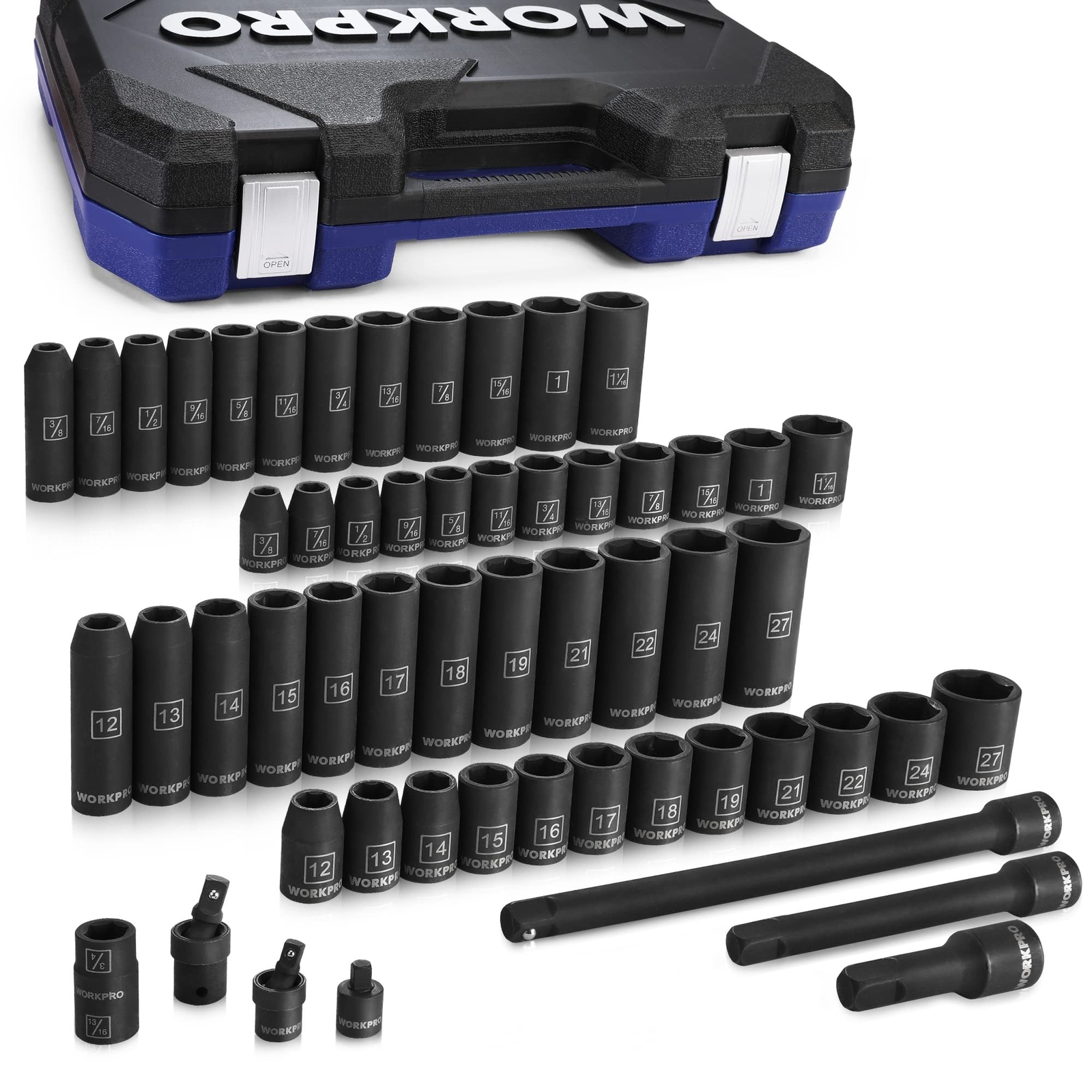 WORKPRO 1/2″ Drive Impact Socket Set with Extension Bars, Premium Cr-V Steel,…