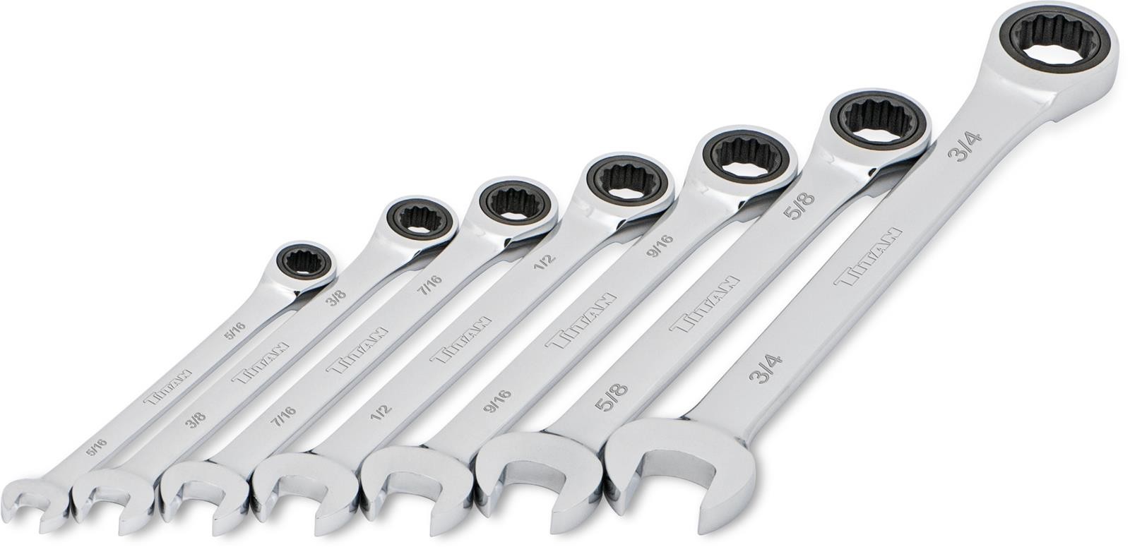 Ratcheting Combination Wrench Set SAE Vanadium Steel Chrome 72-tooth 5 degree