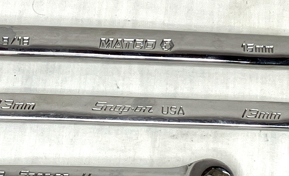 Snap-On Wrench Lot SAE & Metric 1/2 9/16 9/16 11mm 13mm + Matco 15mm