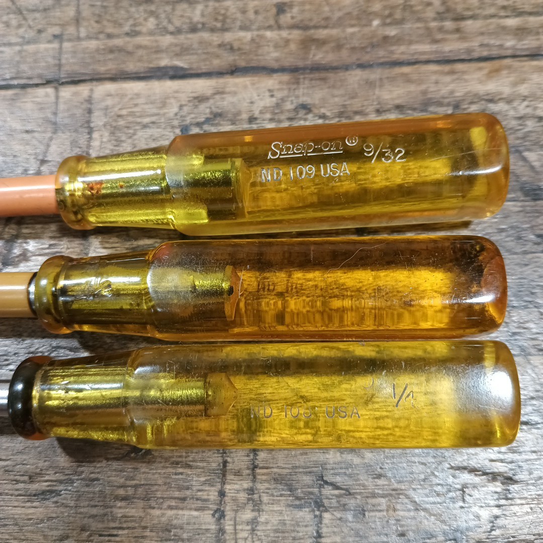 THREE Snap-On ND110 SAE 6 Point Nut Driver Yellow Screwdriver ND109 ND108