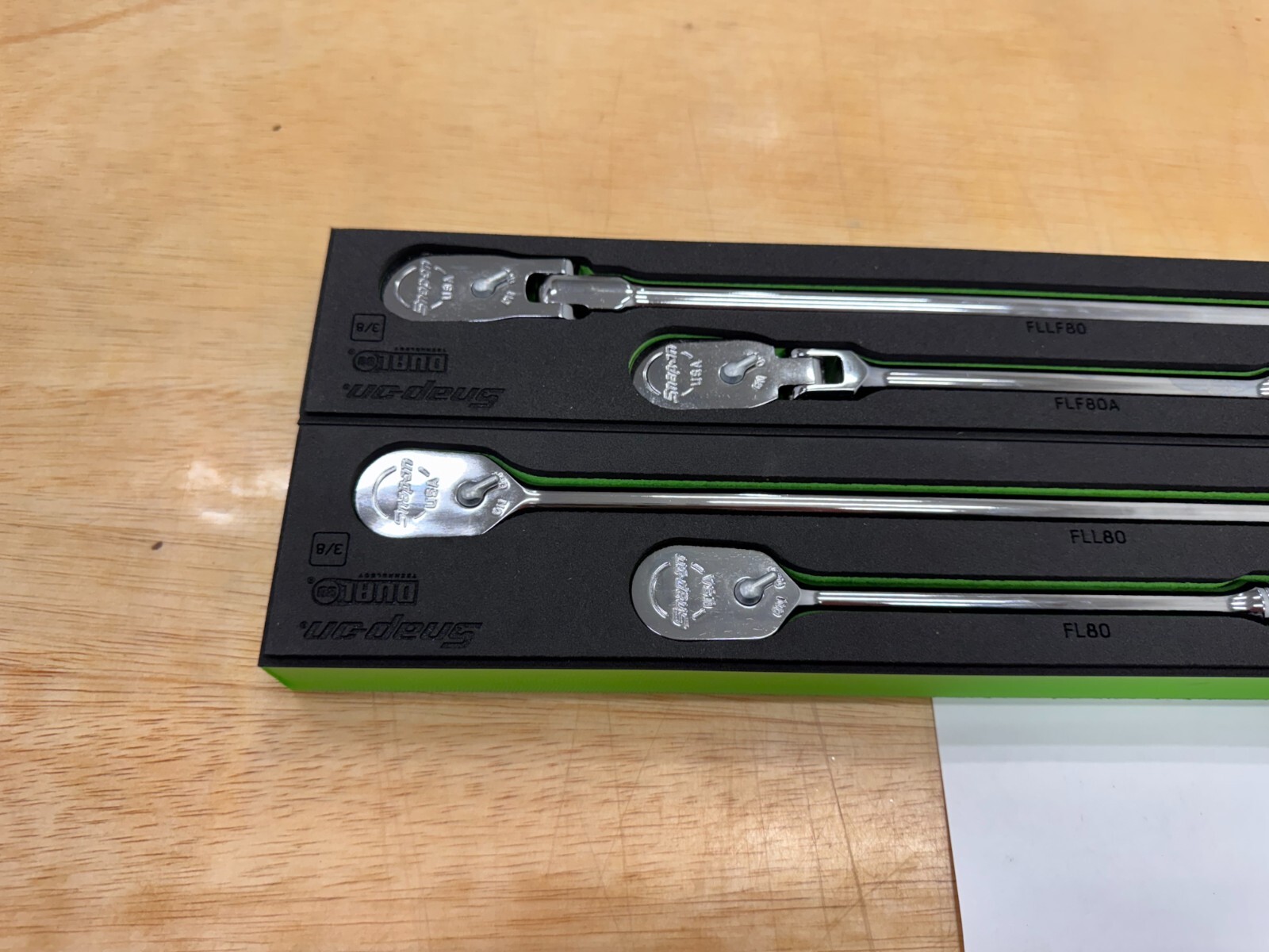 Snap-on Tools USA NEW GREEN 8pc 3/8″ Drive Chrome Fixed & Flex Ratchet Foam Sets