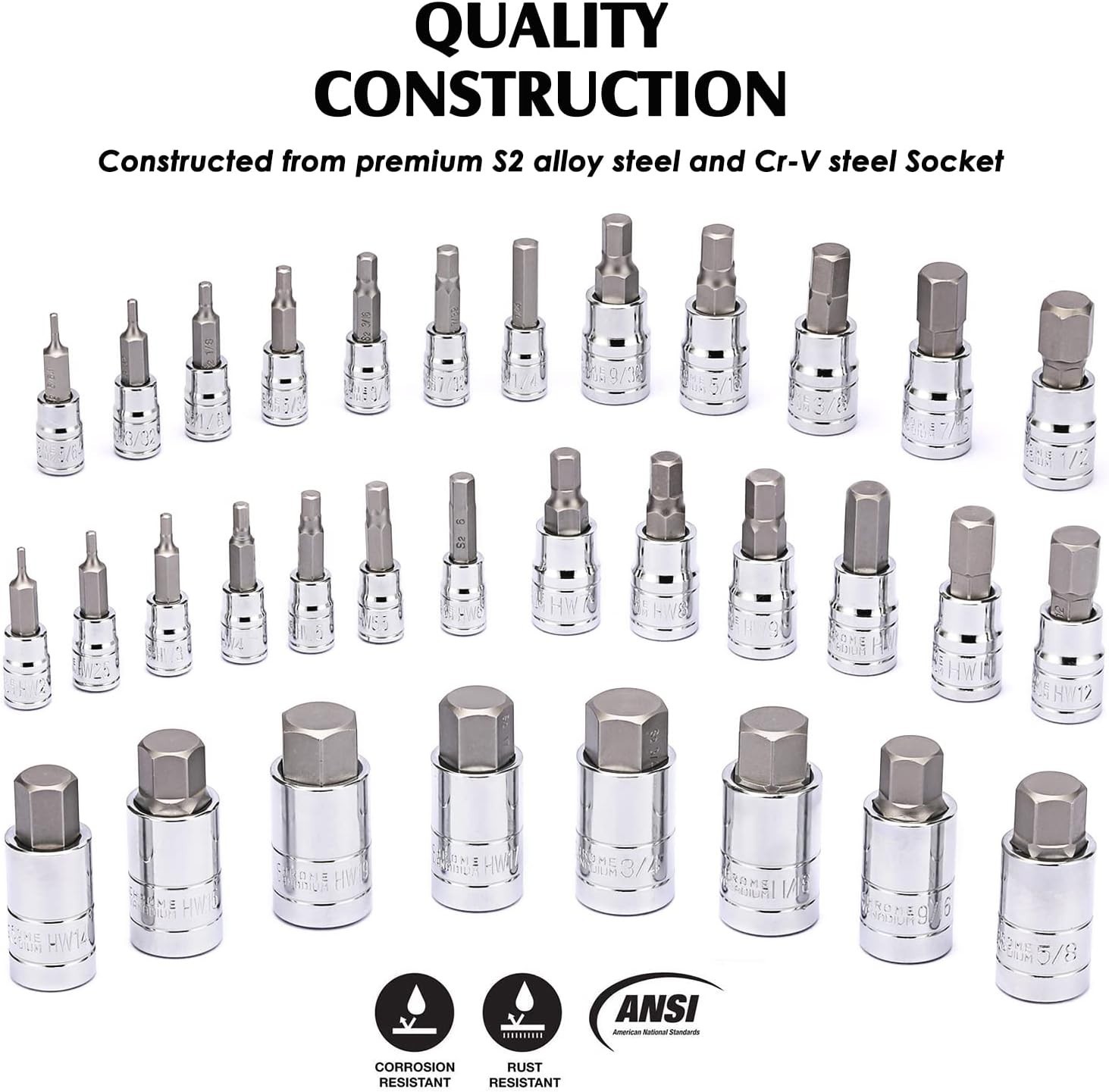 33-Piece Master Hex Bit Socket Set, S2 Steel, SAE/Metric