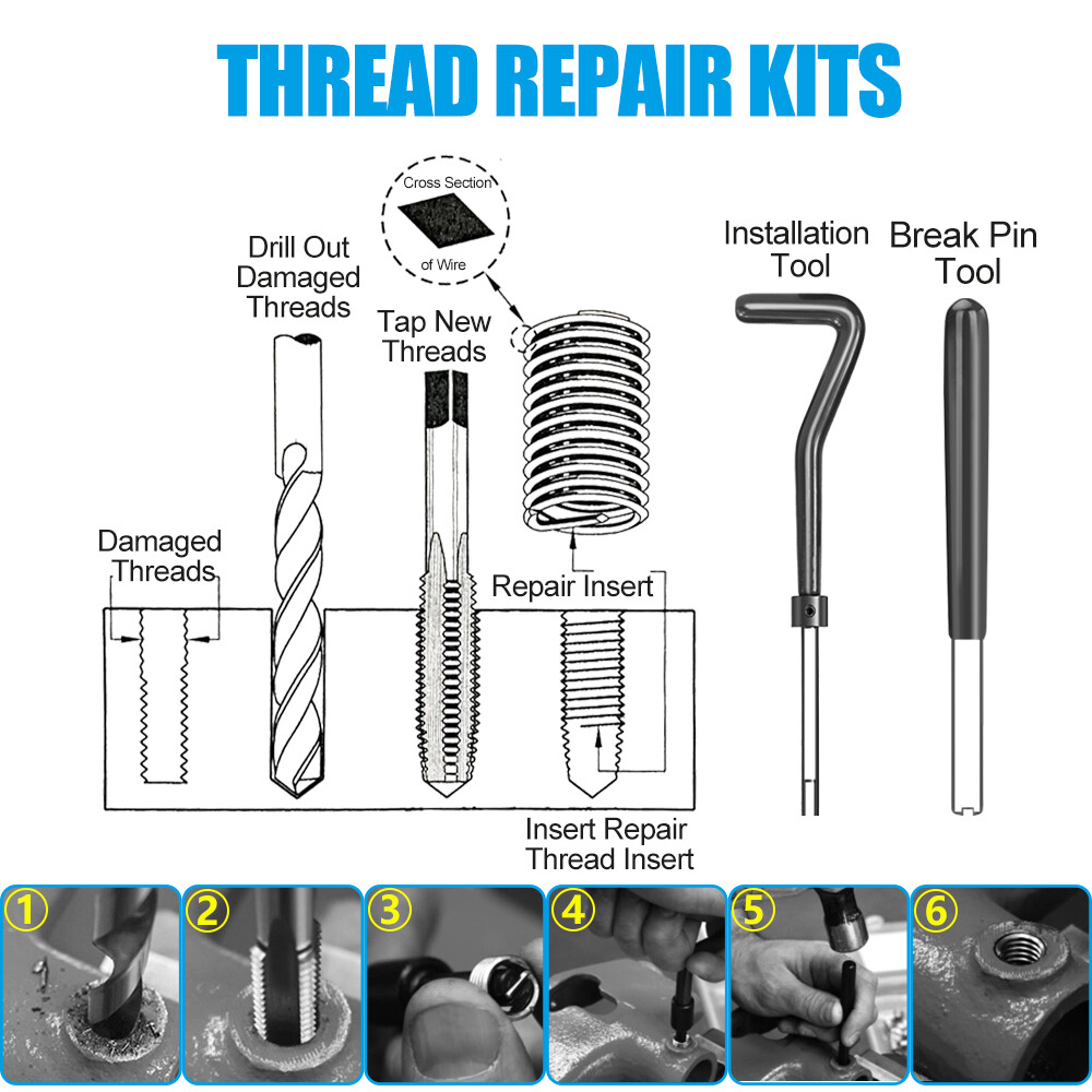 25PCS Thread Repair Kit Metric Drill M3 M6 M8 M12 Wire Insert Car Pro Coil Tool