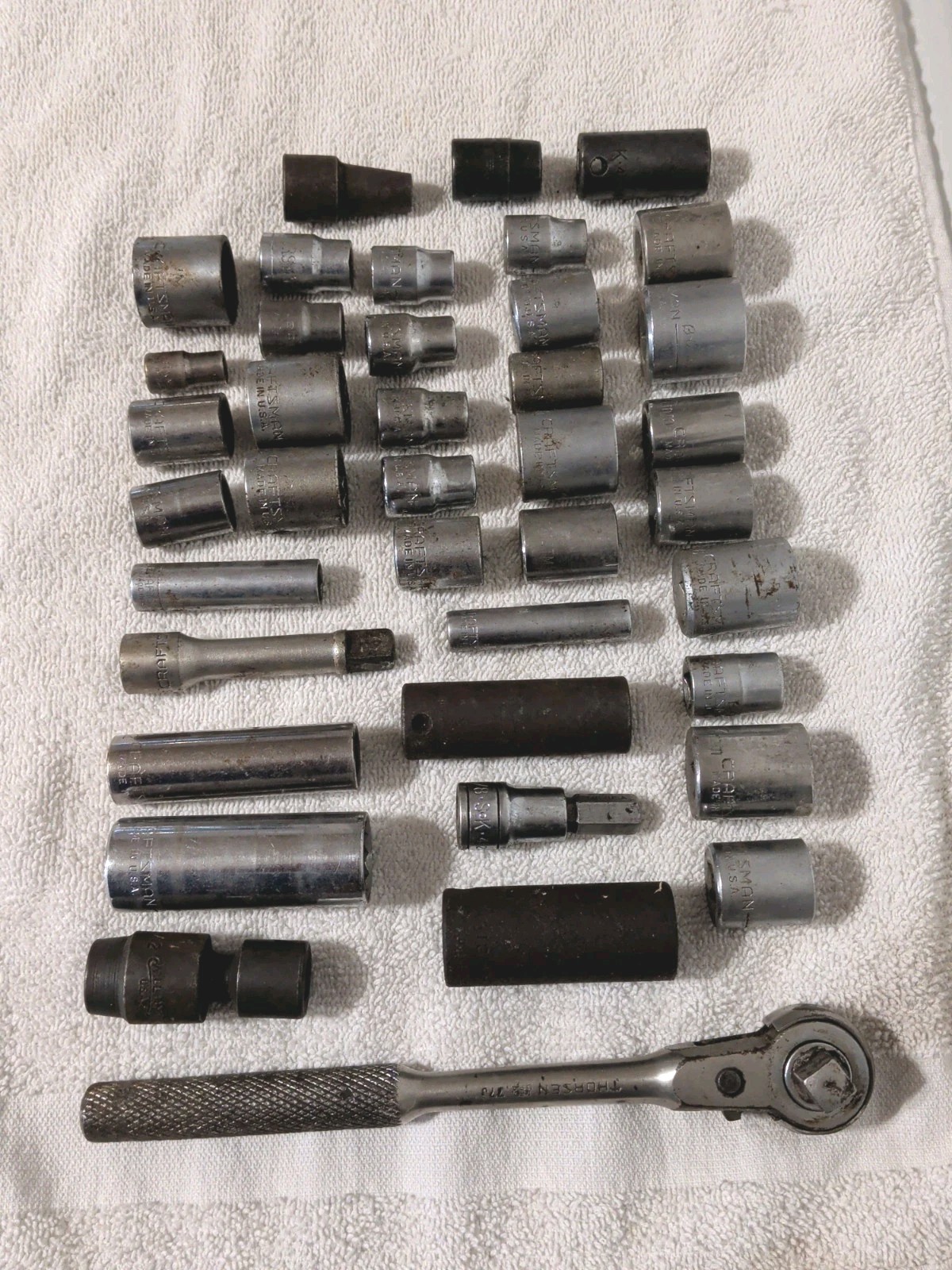 39pc. 3/8” Drive Sockets USA Made Craftsman, Sk, Thorsen, Williams,Snap On Etc.