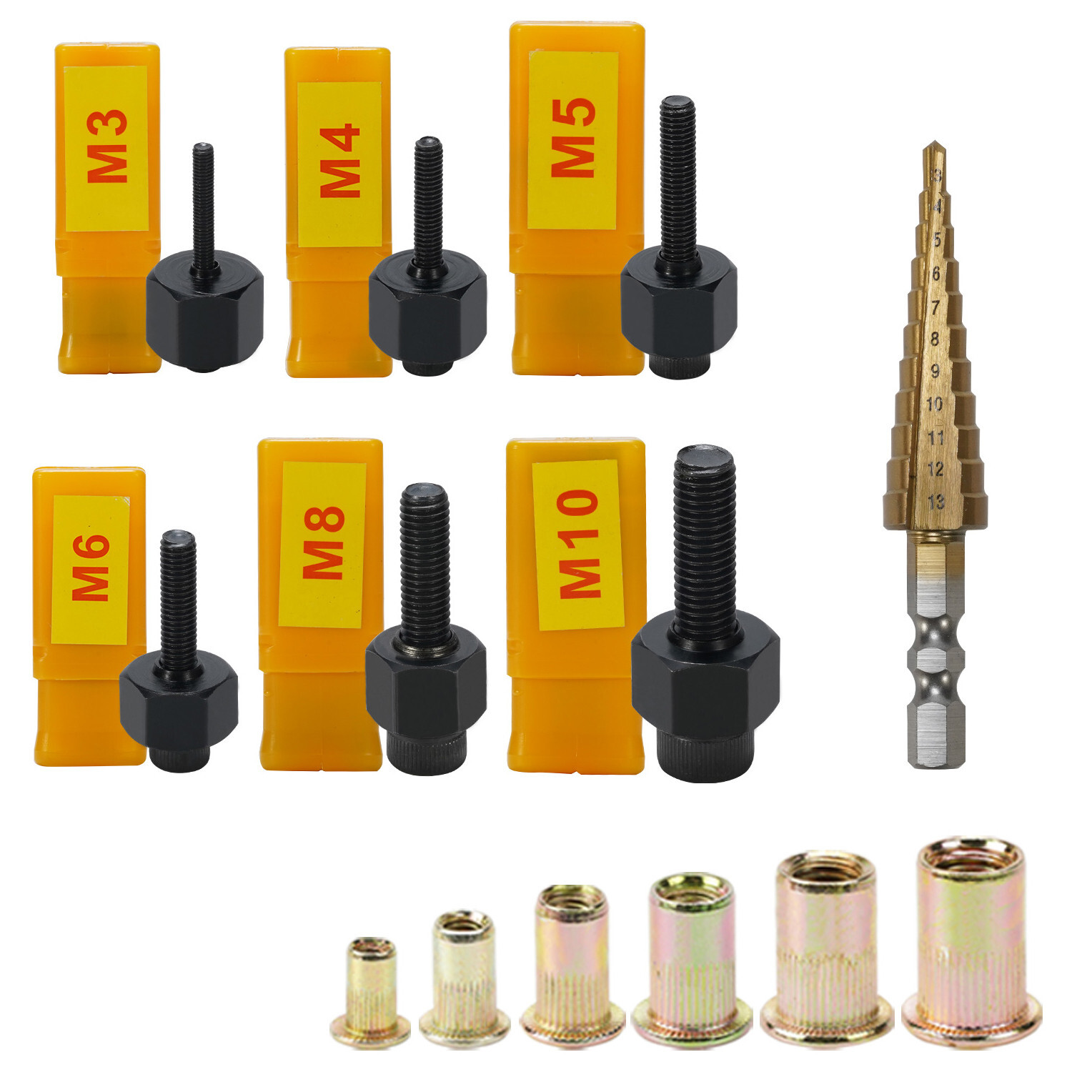 M3-M10 Rivet Nut Gun Head Nuts Easily Assemble Riveter Rivnut Tool Mandrel Kit