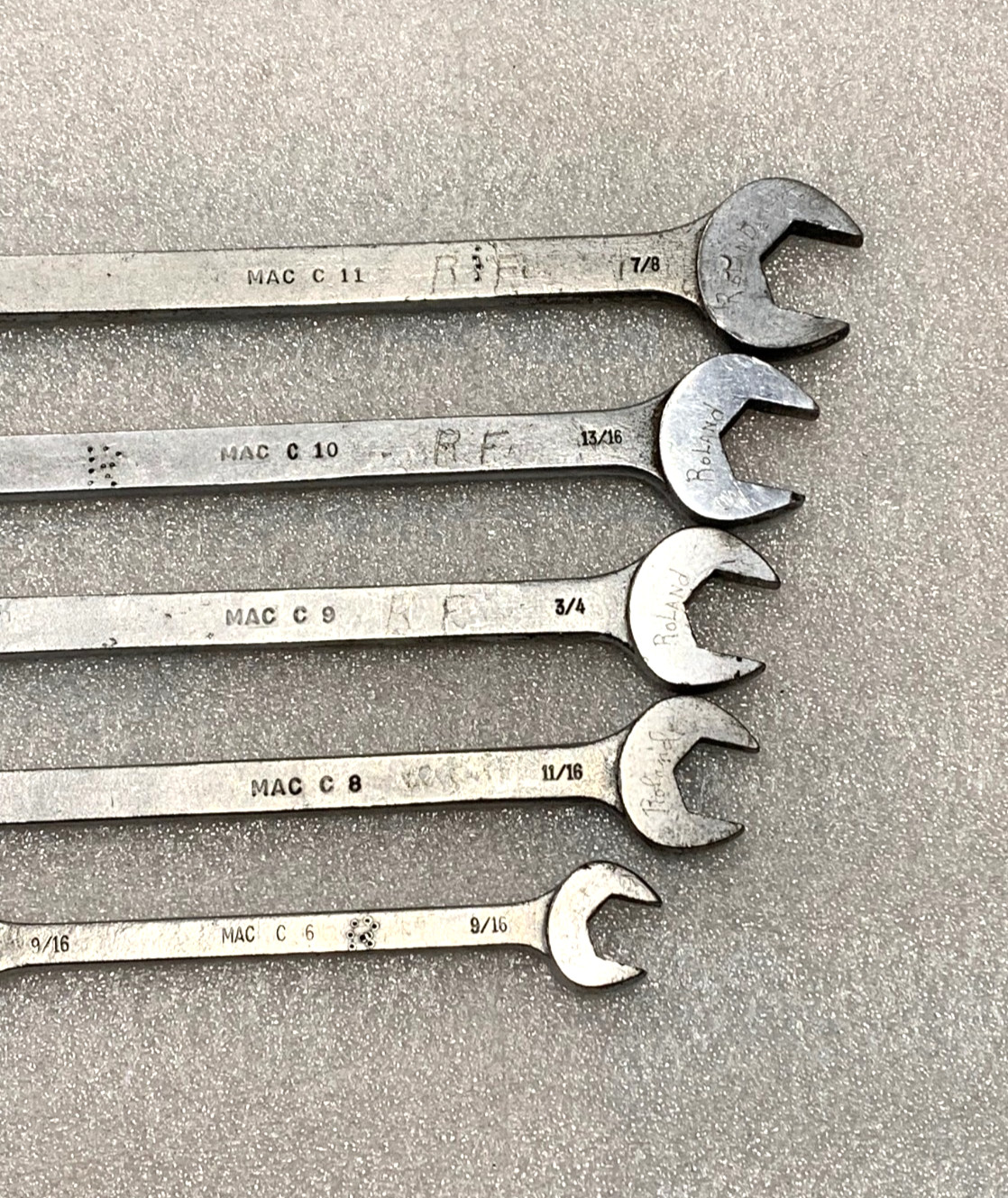 5 Mac Tools Combo Wrench 12 Point Boxed End C11 7/8, C10 13/16, C9 3/4, C8, C6