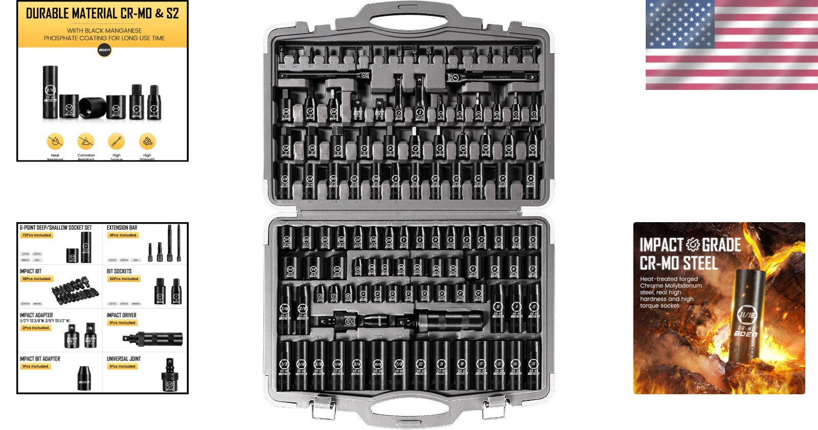 Professional 119 Pc Deep/Shallow Socket Set, Impact Bit