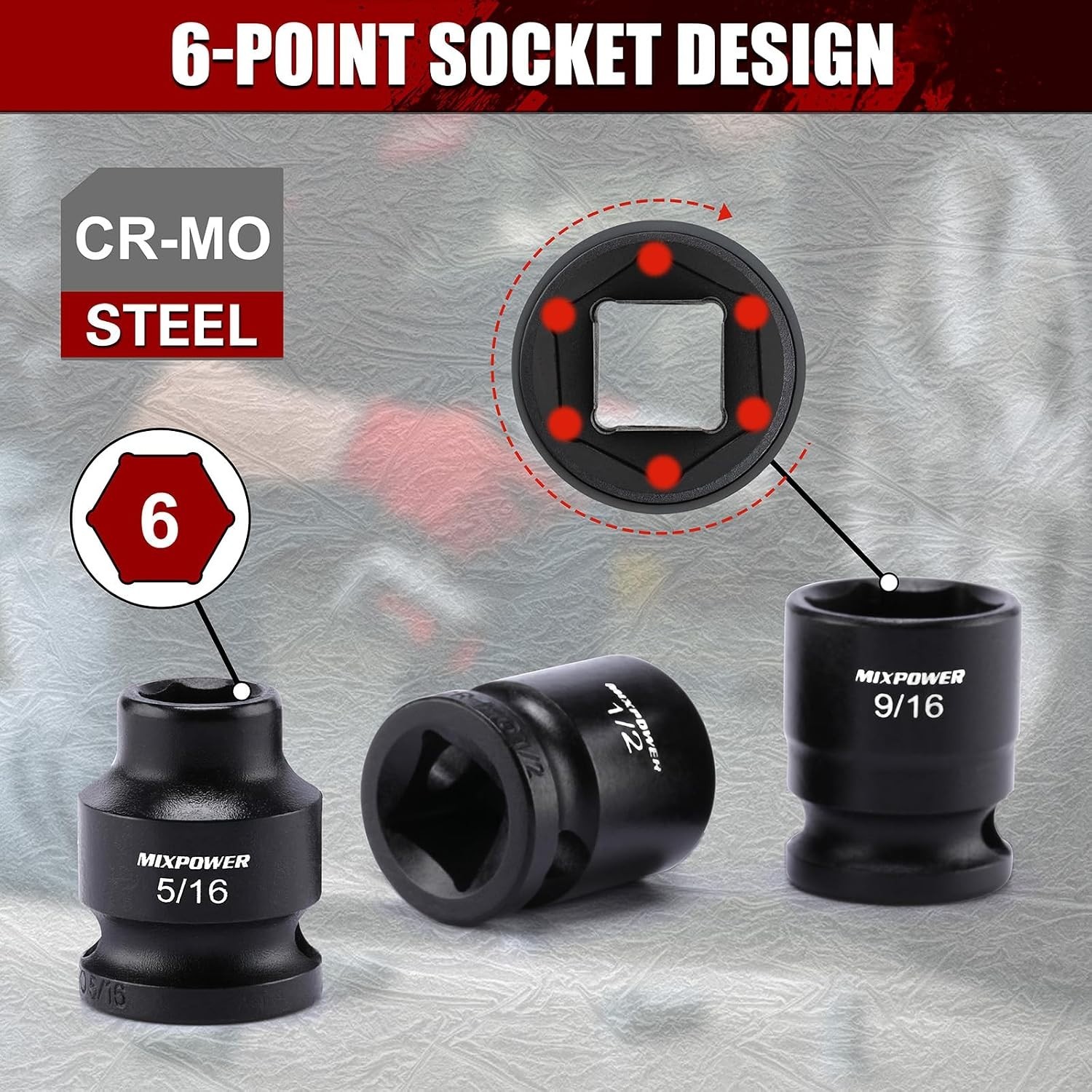 Piece Stubby Impact Socket Set 3/8″ Drive SAE 6-Point
