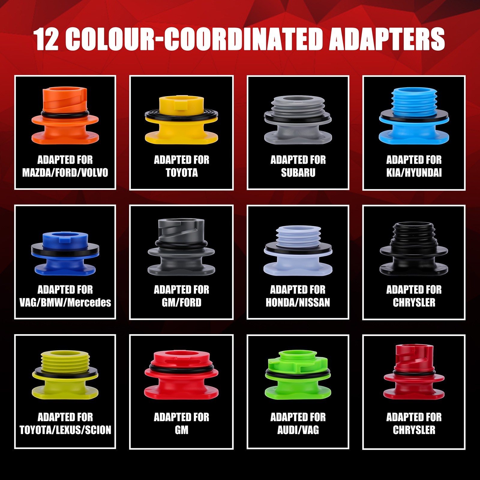 18Pcs Auto Oil Change Funnel Set 1.5QT Funnel w/12 Adapters & Magnetic Storage