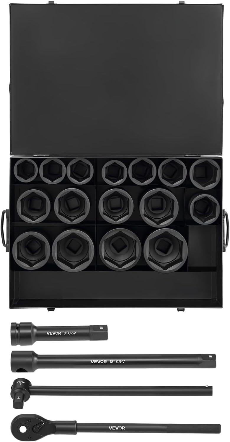 High-Torque 21-Piece Impact Socket Set with Extension Bars