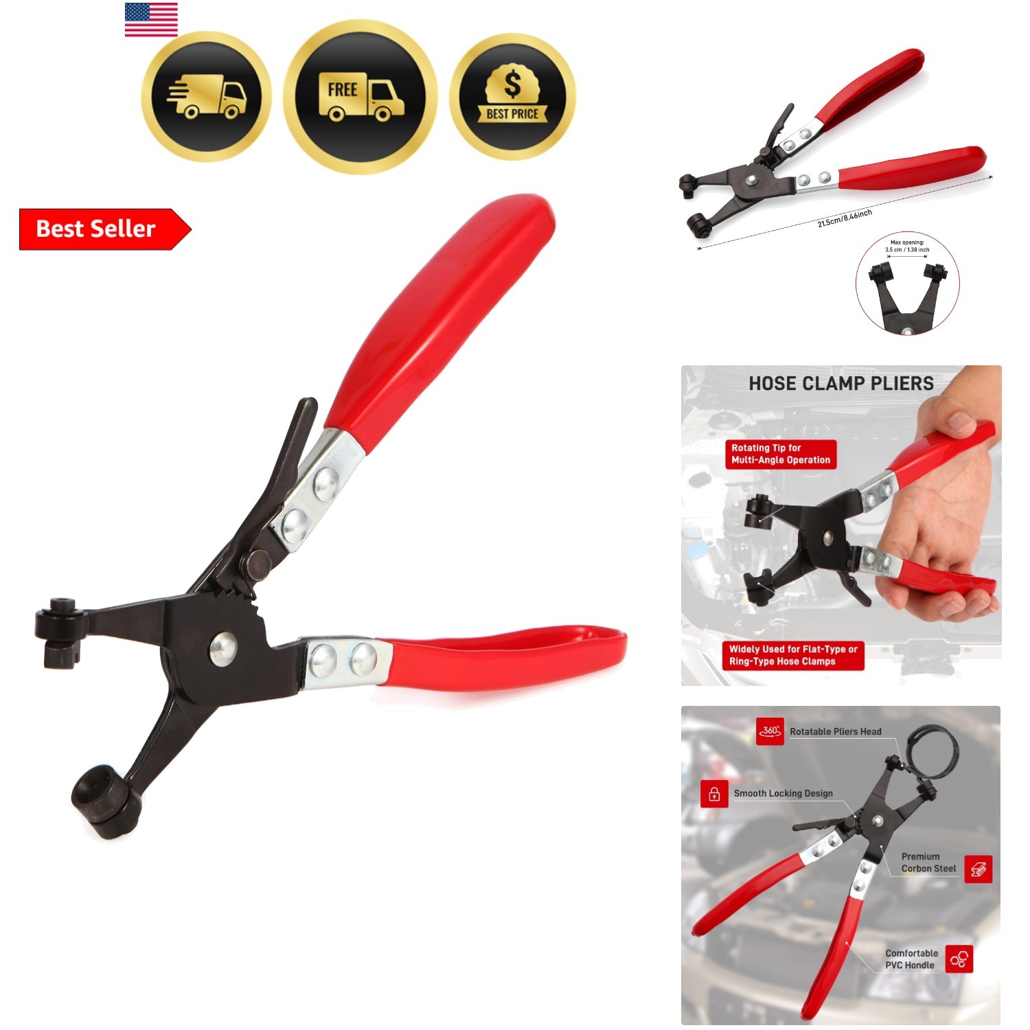 Hose Clamp Pliers, Automotive Hose Clamps Pliers Repair Tool with Swivel Flat…