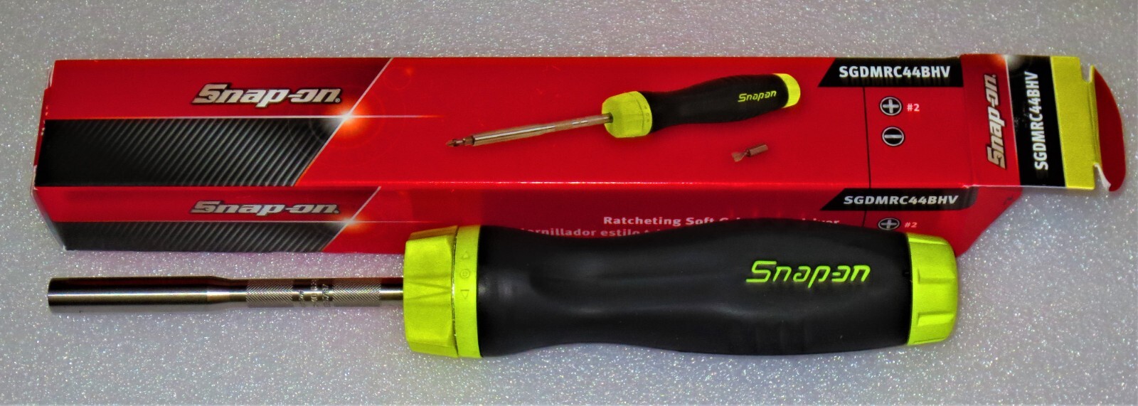 *NEW* Snap-on YELLOW Ratcheting Screwdriver SGDMRC44BHV *HI-VIZ SOFT HANDLE* NIB
