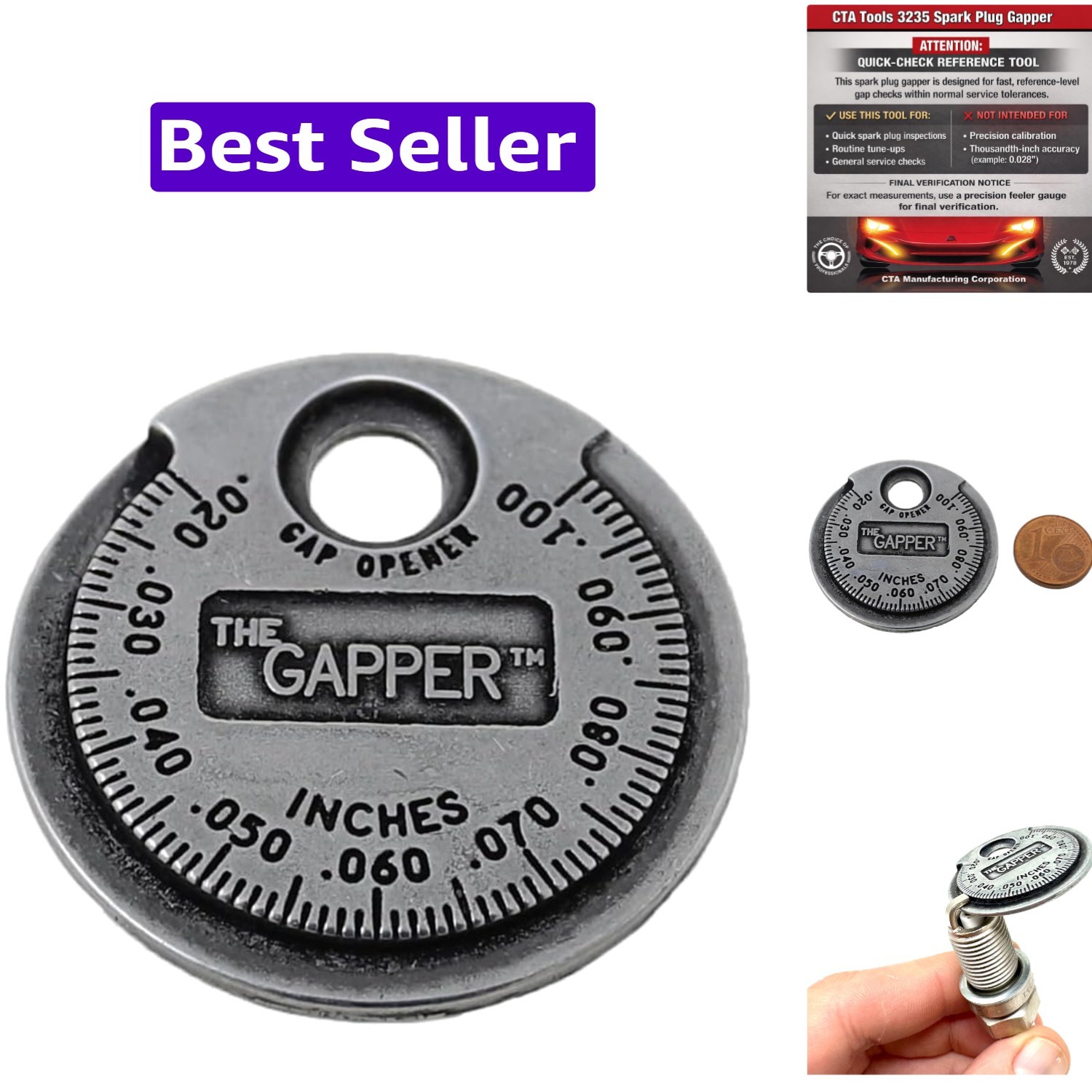 3235 Spark Plug Gapper: Coin-Style Spark Plug Gap Tool, 0.020″–0.100″ Measure…