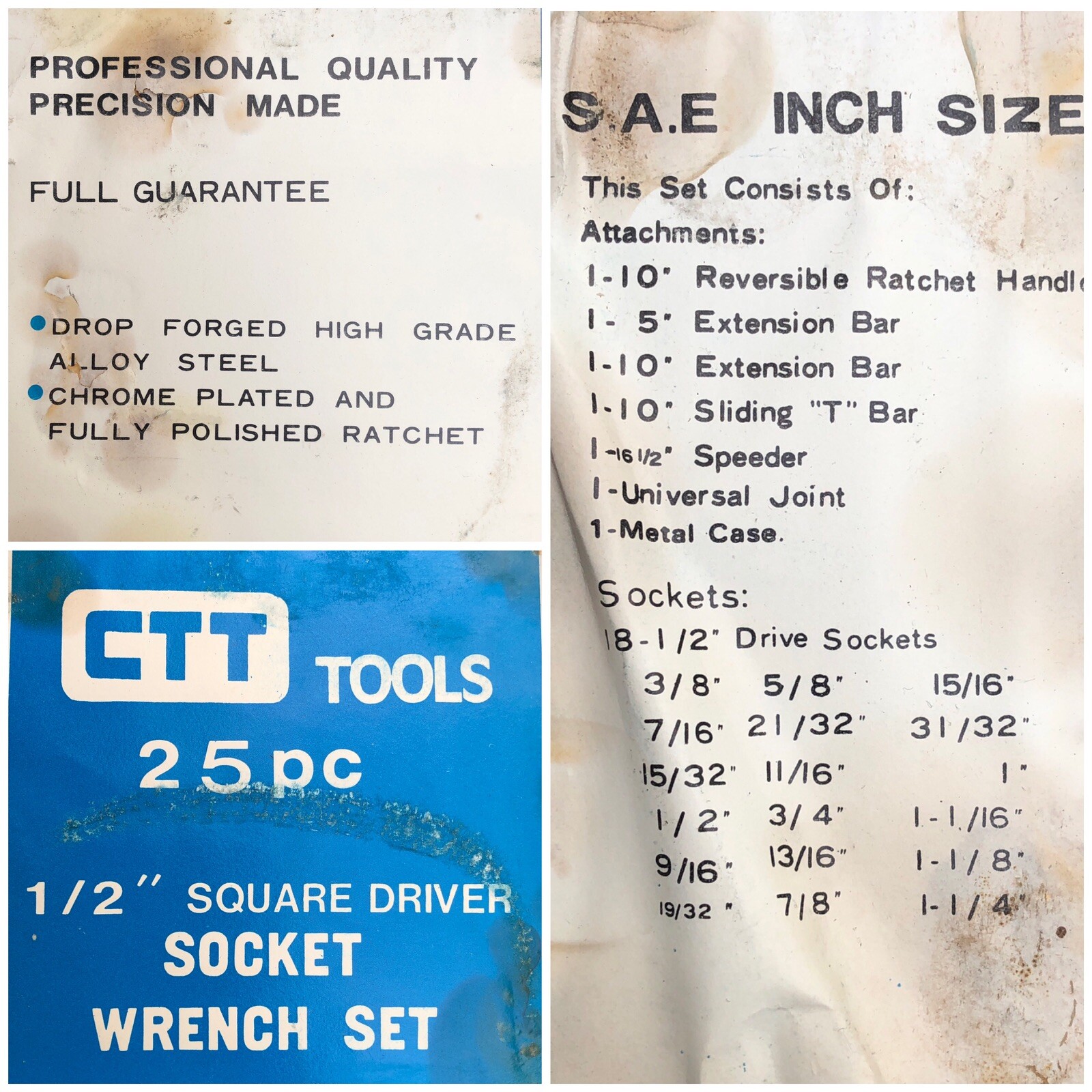 VINTAGE SOCKET WRENCH SET – 25 Piece Tool Kit Square Driver 1/2” Ratchet Chrome