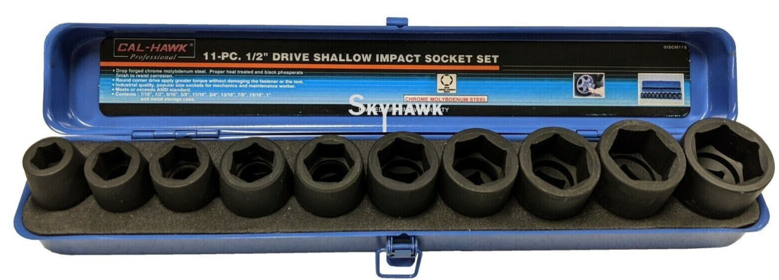 11 pc 1/2″ Drive 6 POINT Shallow Chrome Molybdenum SAE Impact Socket Set