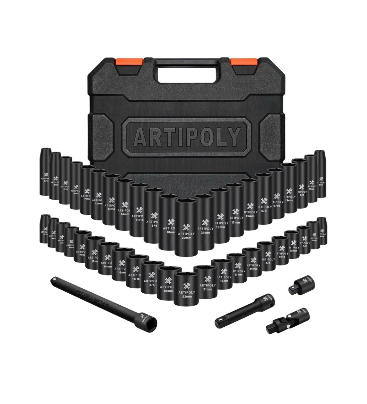 3/8 Inch Impact Socket Set 48 Pieces 6-Point Cr-V Steel Mechanic