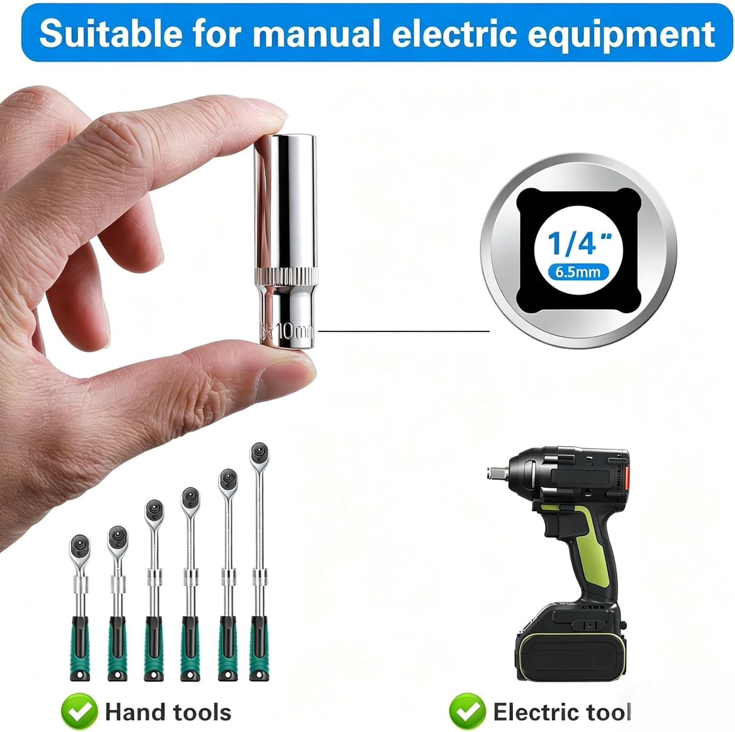 9-Piece 10mm Deep Sockets, 1/4-Inch Drive, 6-Point, Corrosion Resistance