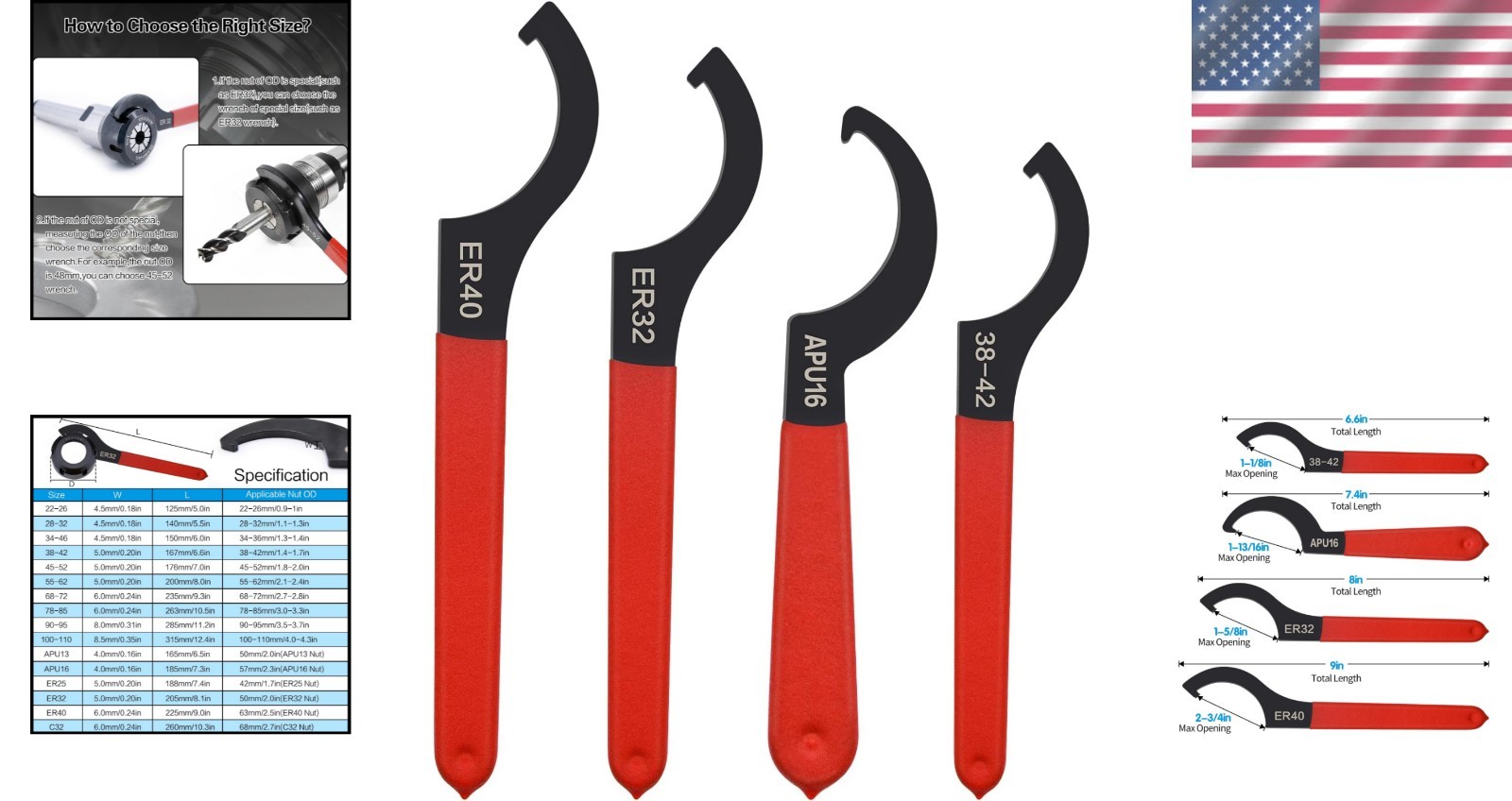 4-Piece Coilover Spanner Wrench Set in Alloy Steel & Rubber Finish