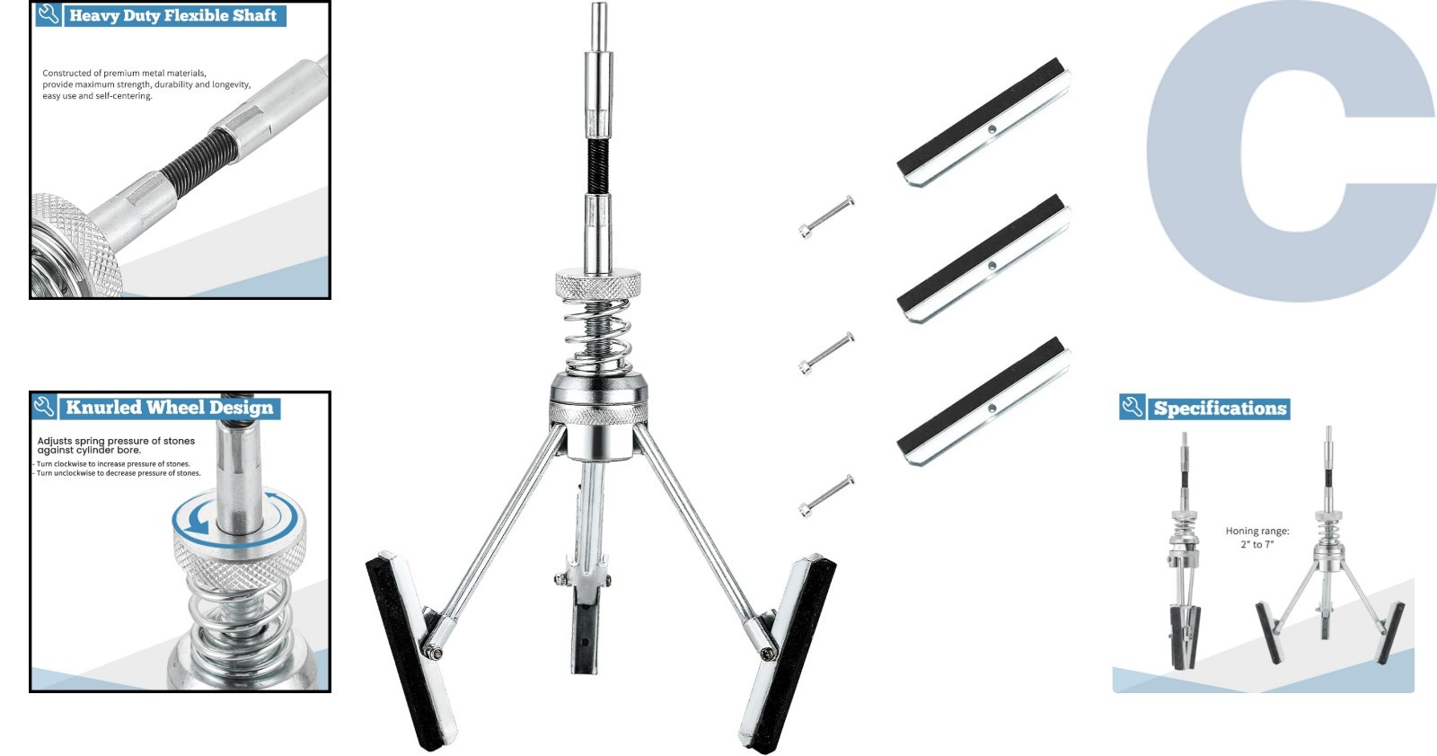 Compact 1.14lb Engine Cylinder Hone Tool set – Adjustable for 2″ to 7″ Holes