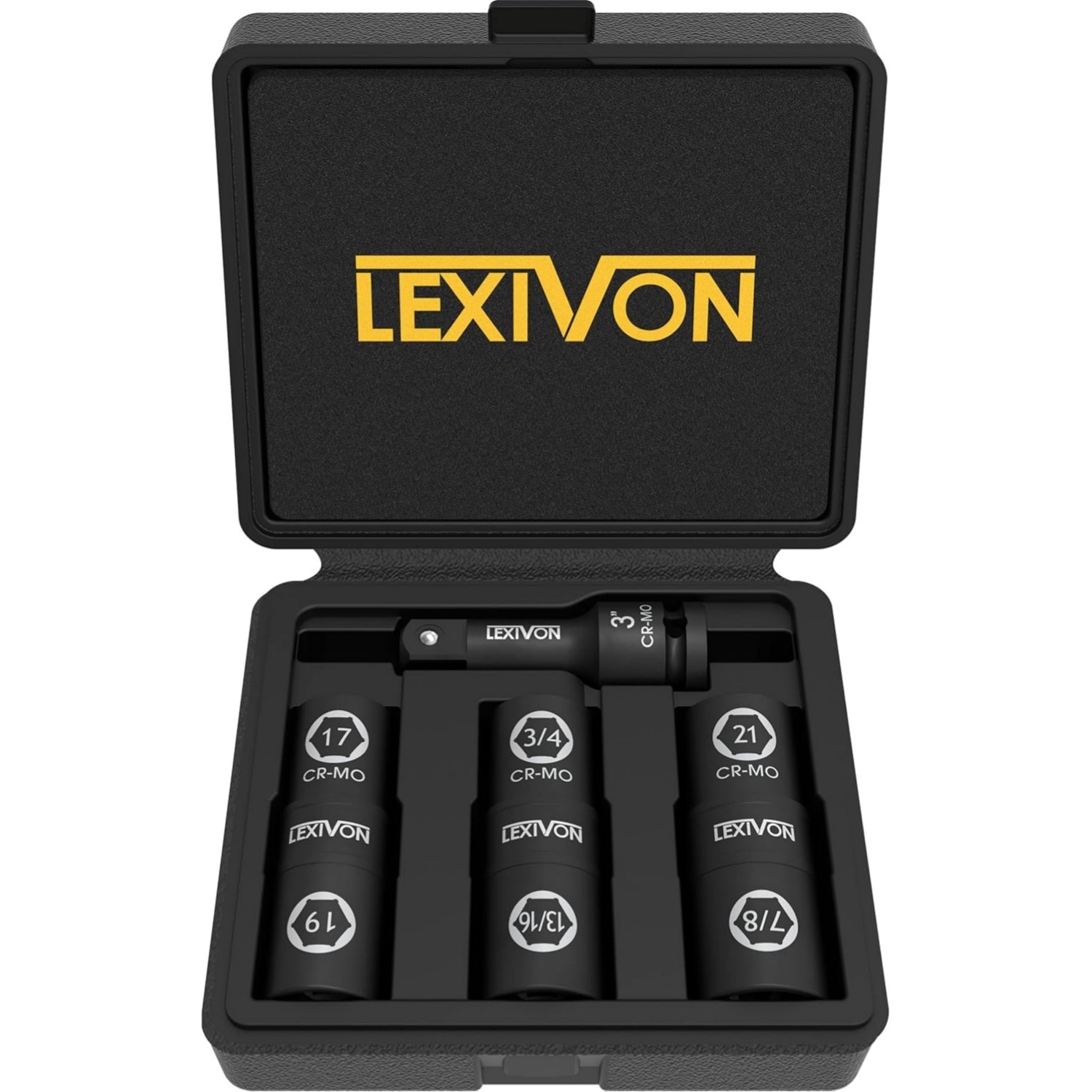 Cr-Mo Steel Impact Socket Set – 6 Lug Nut Sizes with Innovative Flip Design