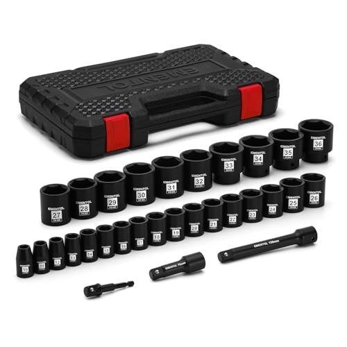 30PCS 1/2″ Drive Metric Shallow Impact Socket Set, 10mm-36mm, CR-MO, 6 Point, Ex