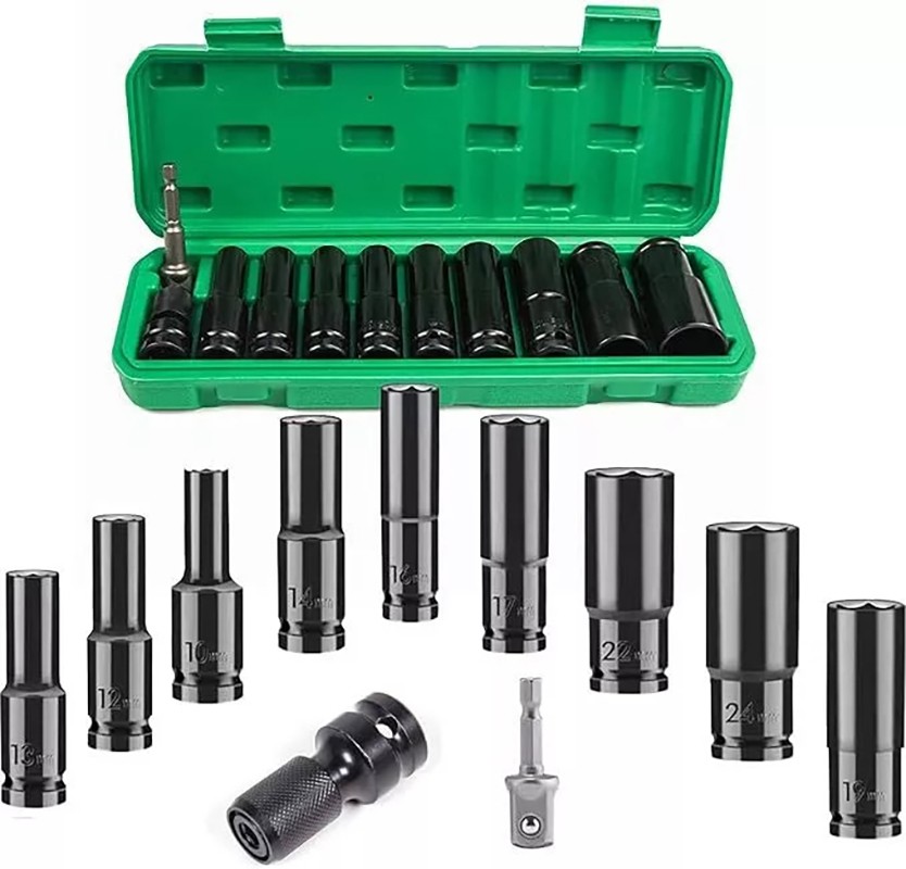 20pcs Metric Deep Impact Socket 1/2″ Drive 8mm-32mm 6 Point Sockets kit w/ case