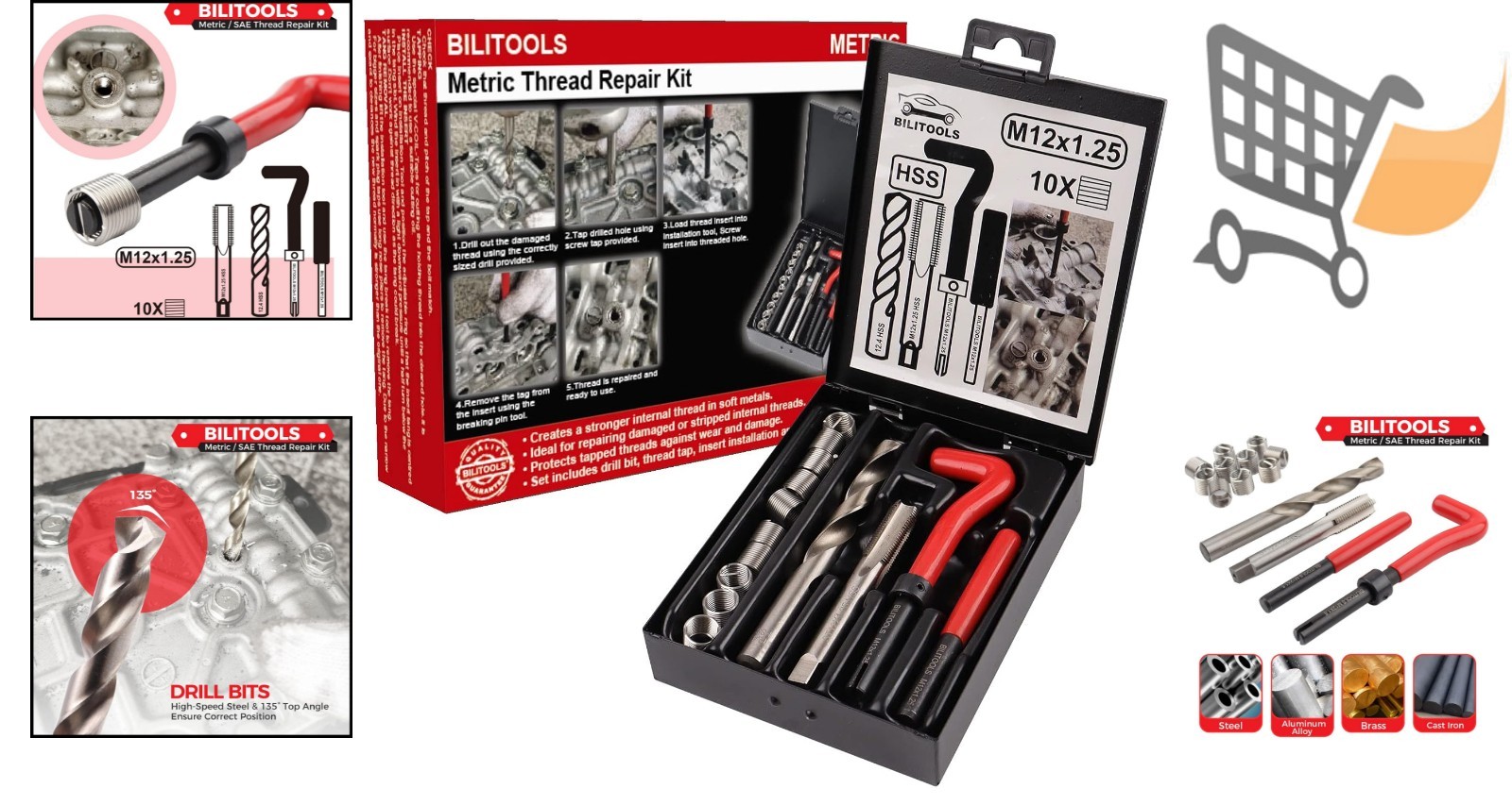 M12x1.25 Thread Repair Kit HSS Drill Helicoil Insert for Metal and Plastic