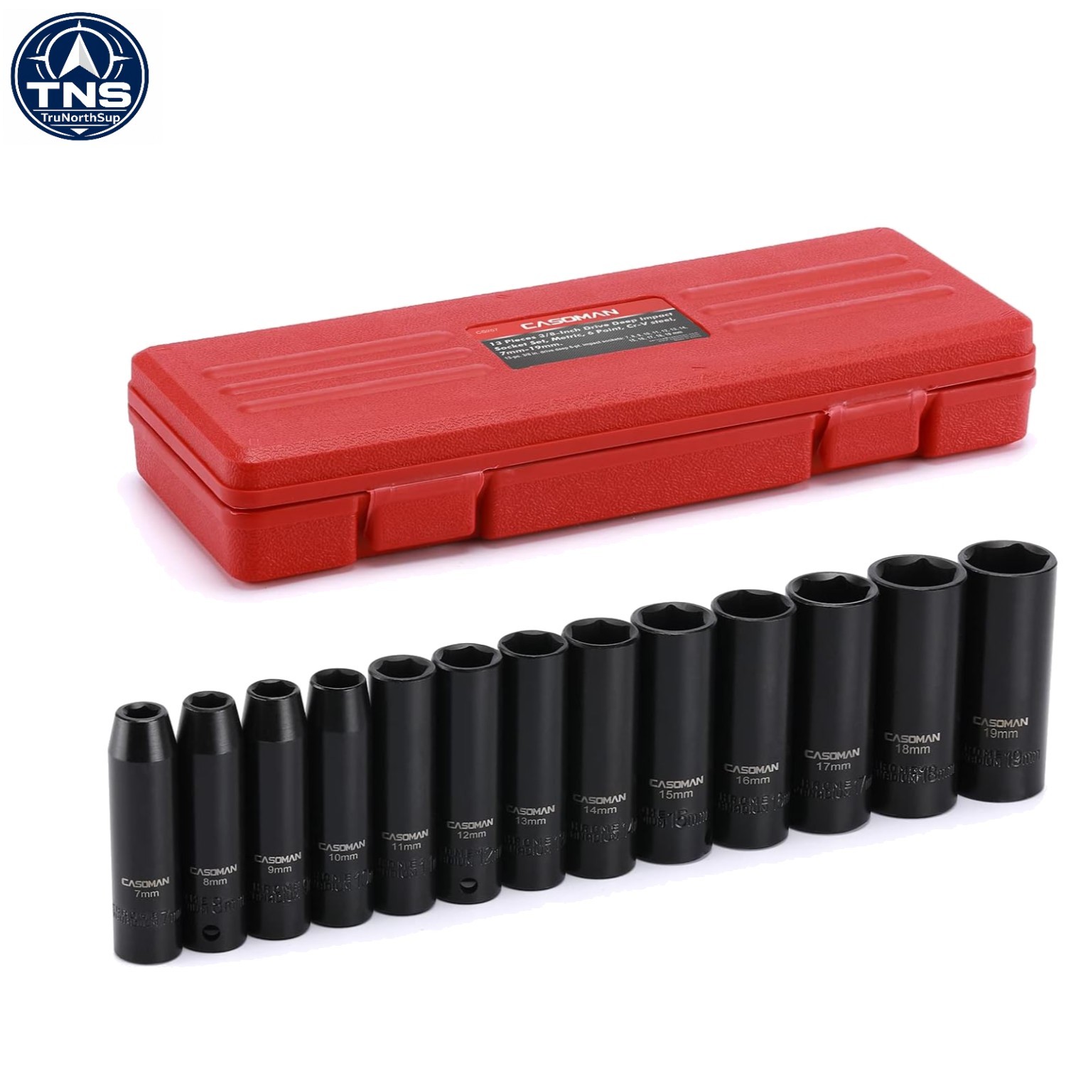 Heavy Duty 13-Piece 3/8-Inch Chrome Vanadium Impact Socket Set with Black Finish