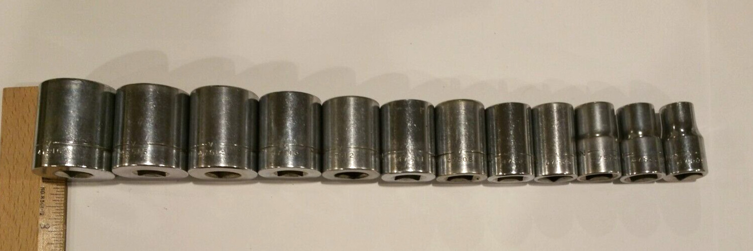 Craftsman Vintage 12 Pc Socket Set 1/2″ Dr 12 Pt Shallow 7/16″ to 1 1/8″ V USA