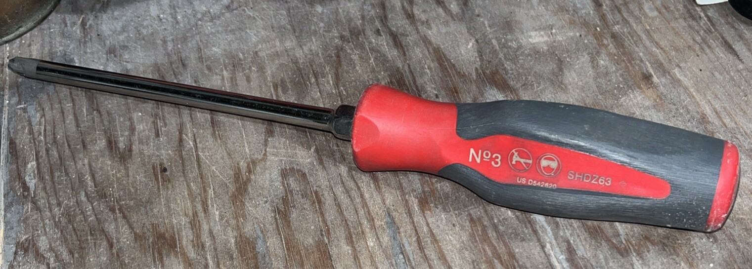 Snap On Tools SHDZ63R Pozidriv # 3 Red & Gray Hard Grip Screwdriver USA