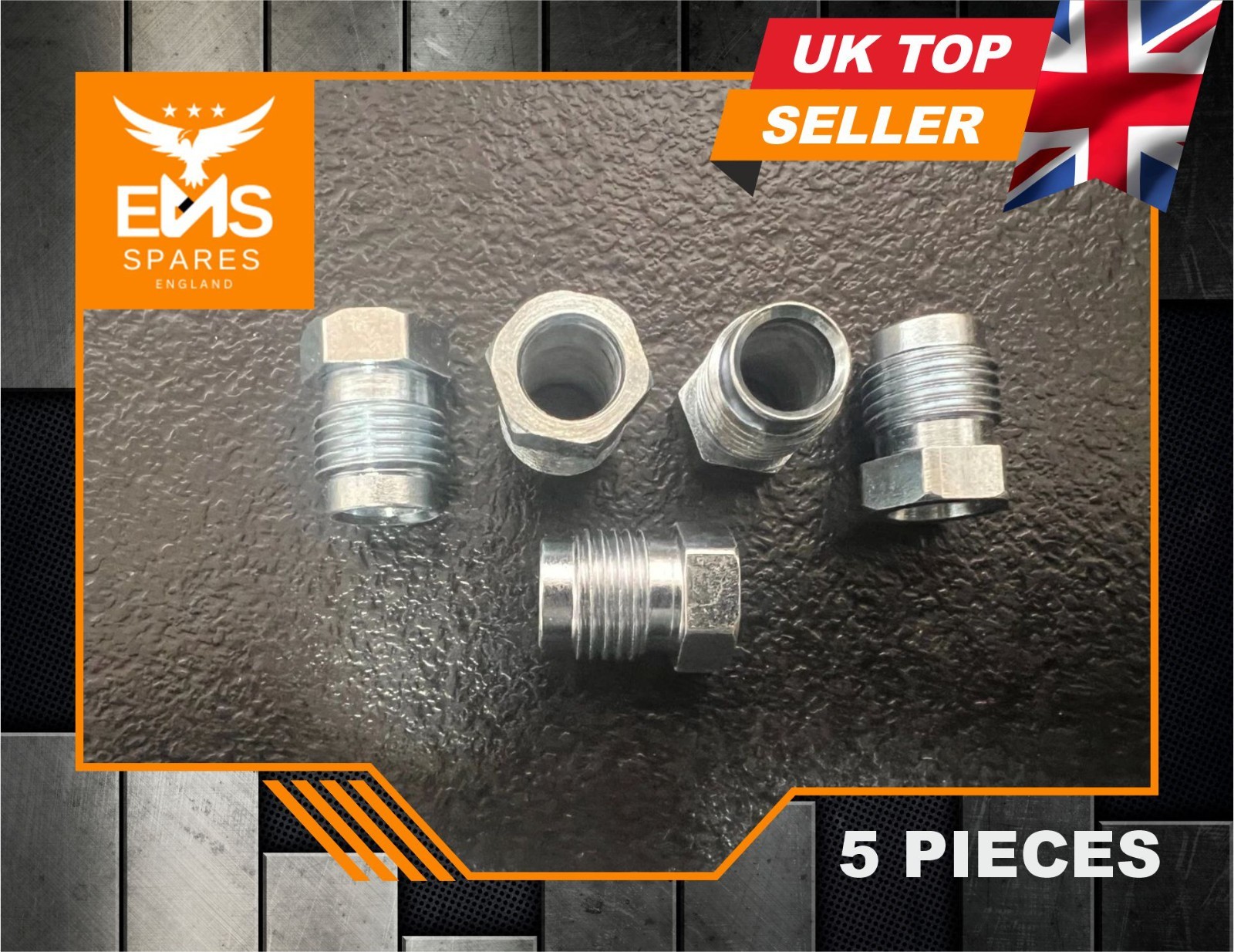 Brake Pipe Male Union Fittings 1/2″ x 20 UNF for 5/16″ Pipe Thread Steel – 5x