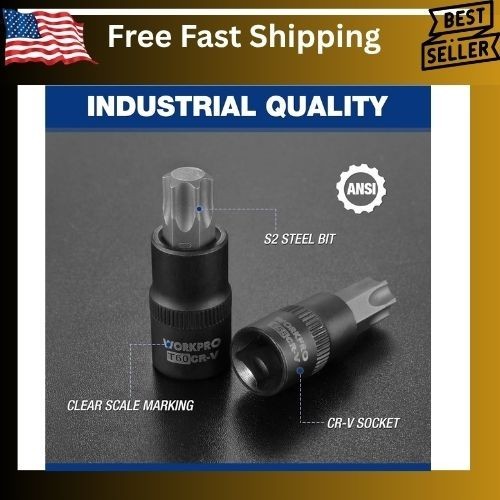 WORKPRO 13PC Torx Bit Socket Set 1/4″ 3/8″ 1/2 Drive Hex Allen Socket Set T8-T60
