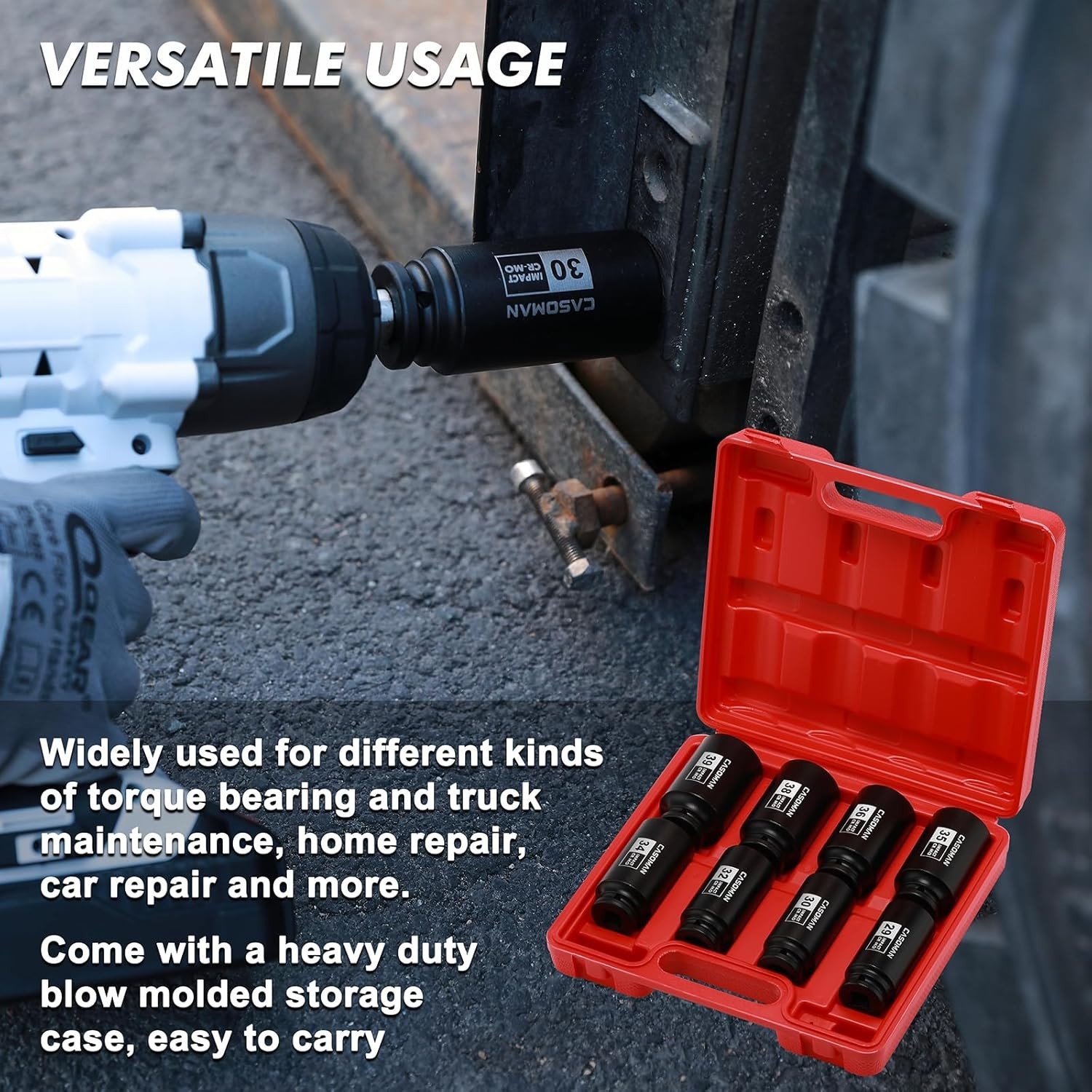 Impact Socket Set 1/2-Inch Drive Deep 8-Piece Metric Chrome Molybdenum for Ve…