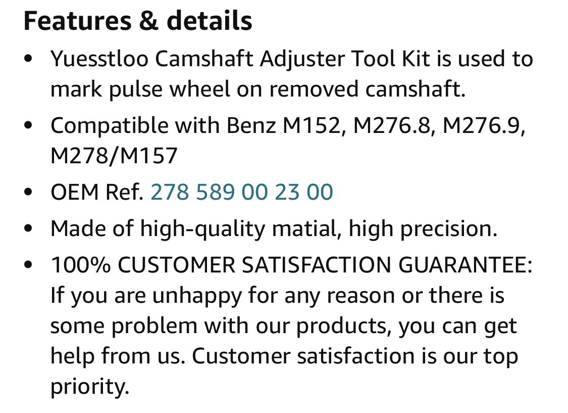 Yuesstloo Camshaft Adjuster Tool Kit 4 Pcs, Compatible with Benz M152, M276.8…