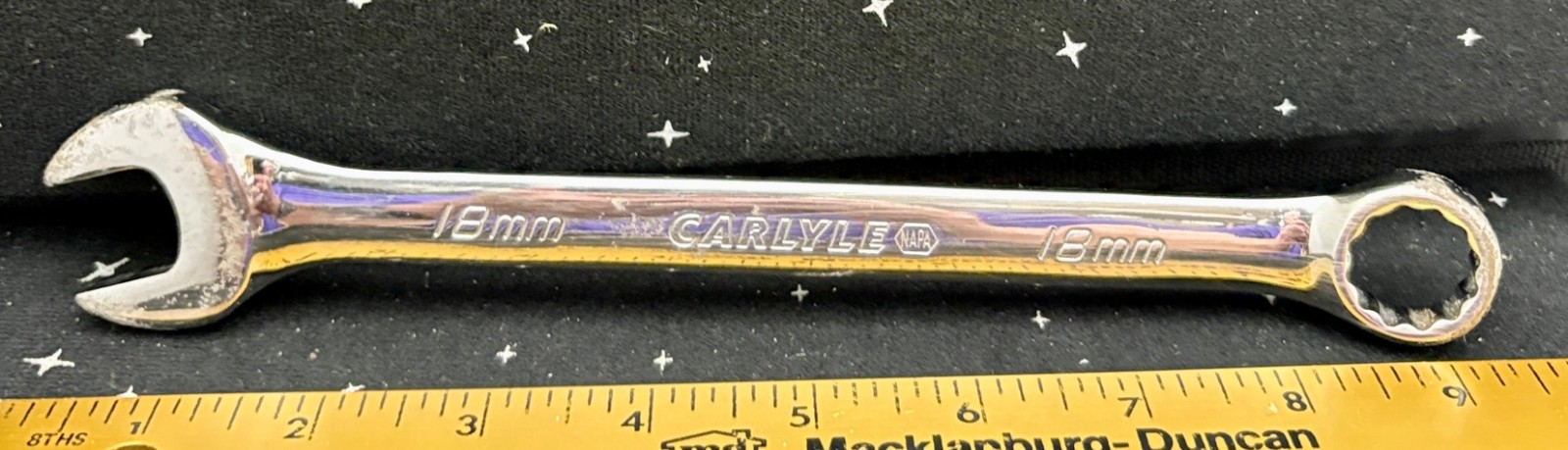 Vintage Carlyle NAPA Combo Wrench 18mm Chrome Plated Steel 9.25″ CWFP118M
