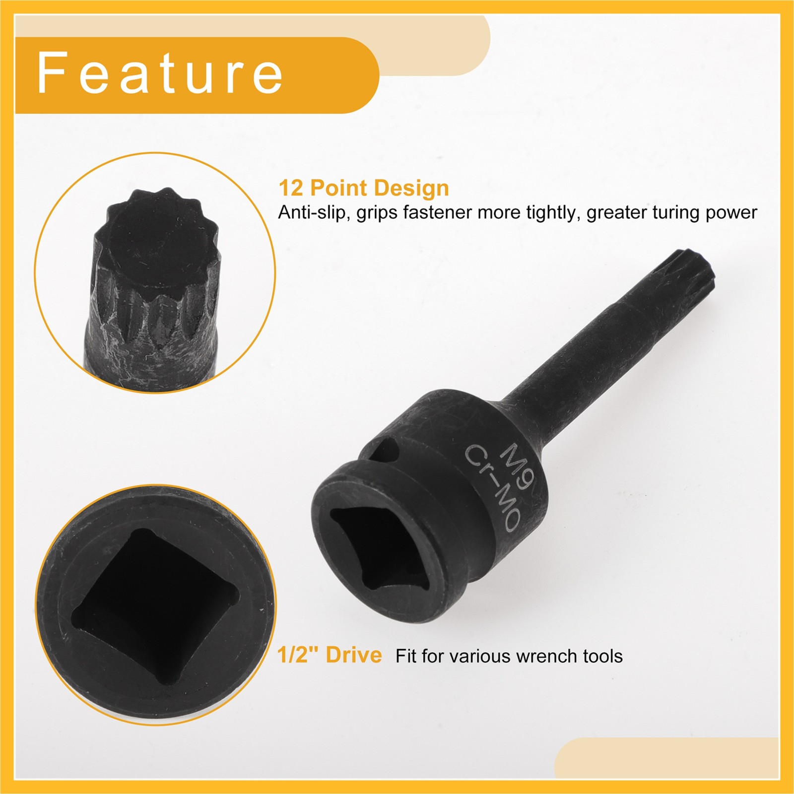 Universal 1/2 Inch Drive Impact Socket 8.5mm 12 Point CR-MO Black 1 Pcs