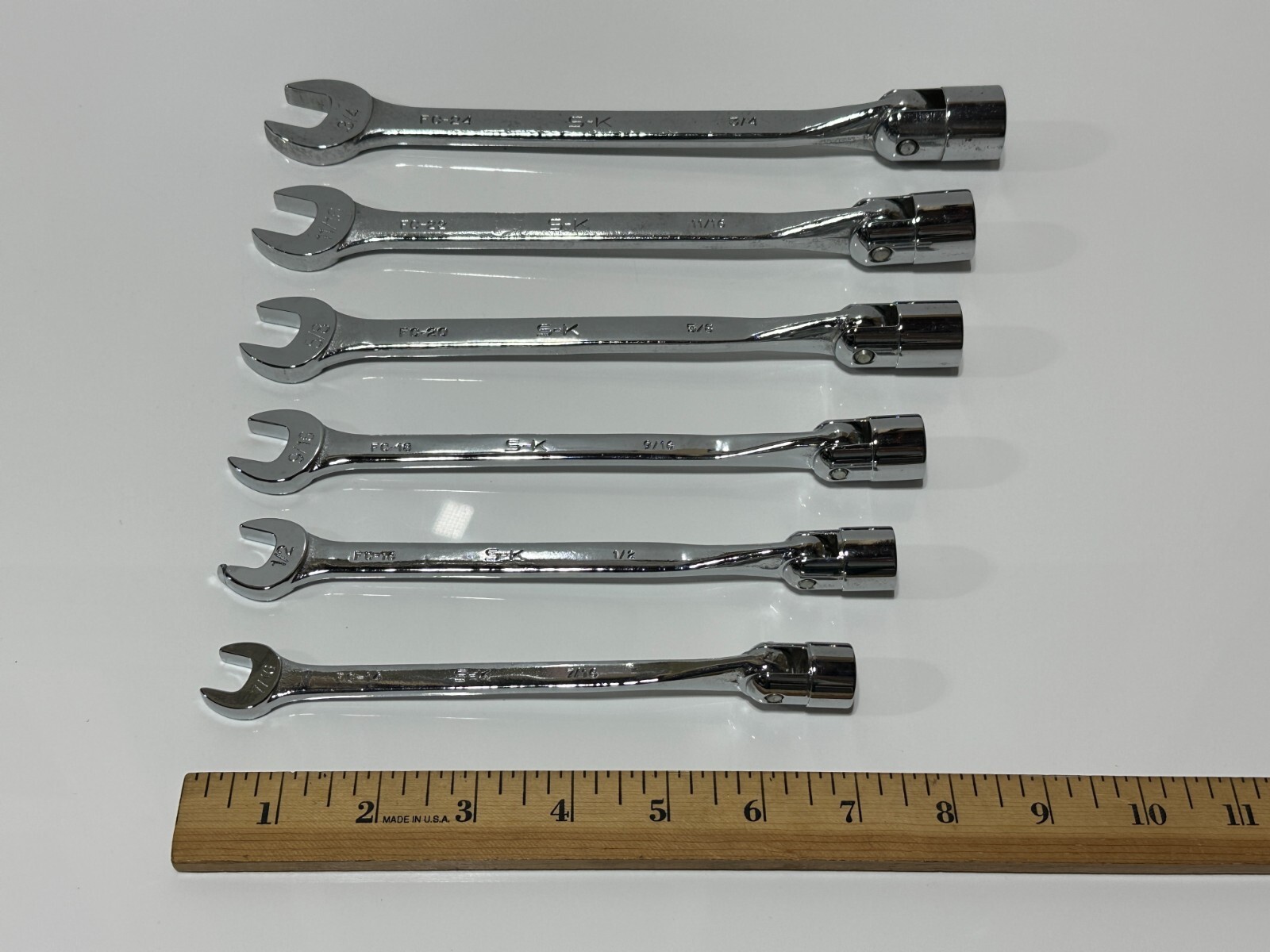 SK Tools USA (NEW) 6pc SAE 7/16-3/4” Flex Head Combination Wrench Set – 12 Point