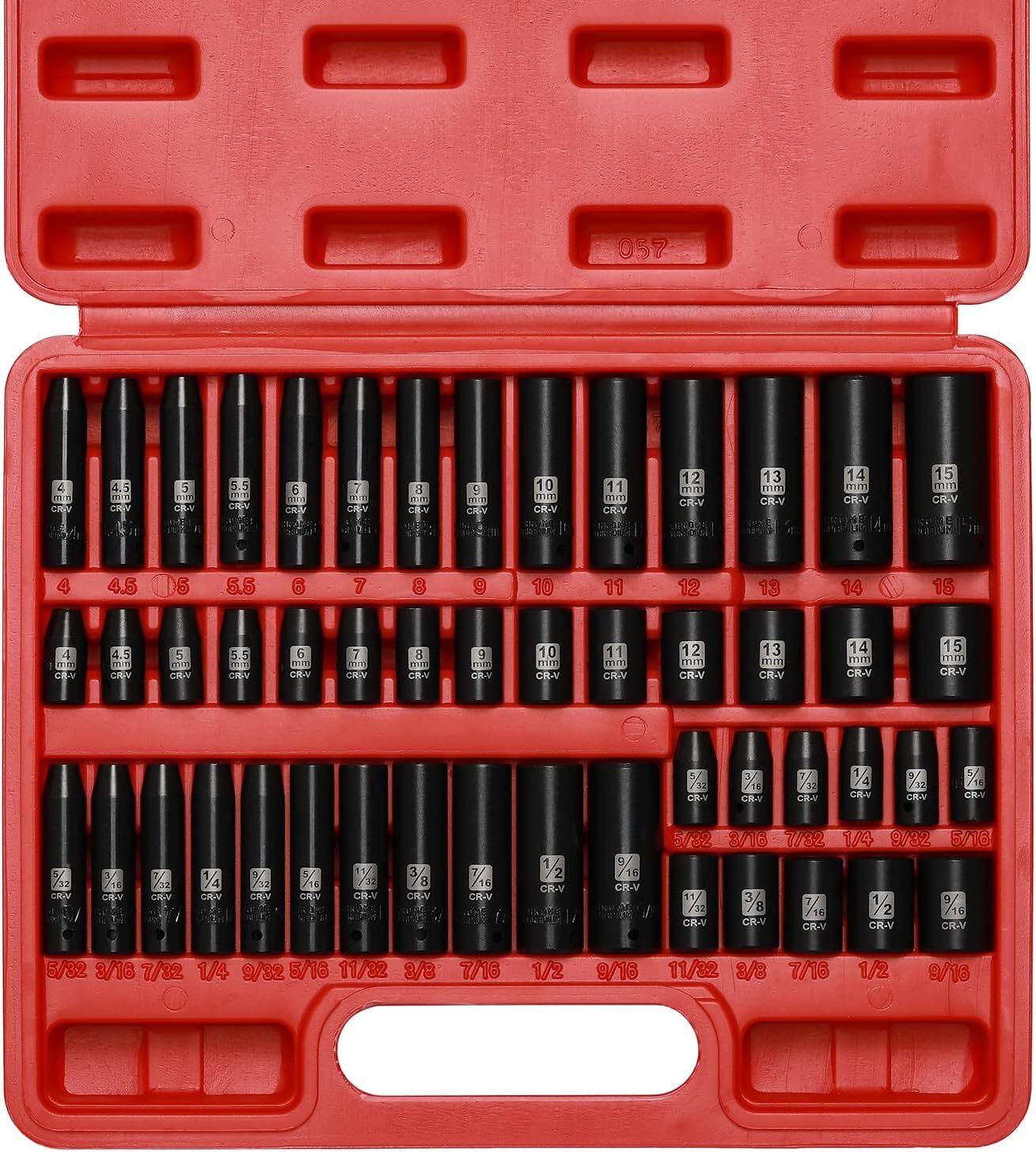50PCS 1/4″ Drive Master Impact Socket Set,Deep & Shallow,Metric/SAE,6 Point,CR-V