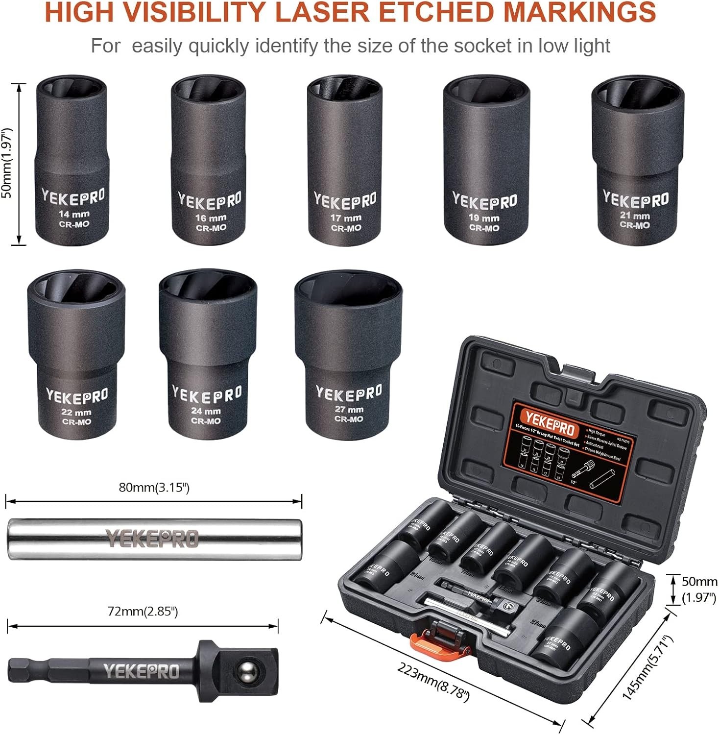10Pcs Bolt Nut Extractor Set, Impact Twist Socket Tool