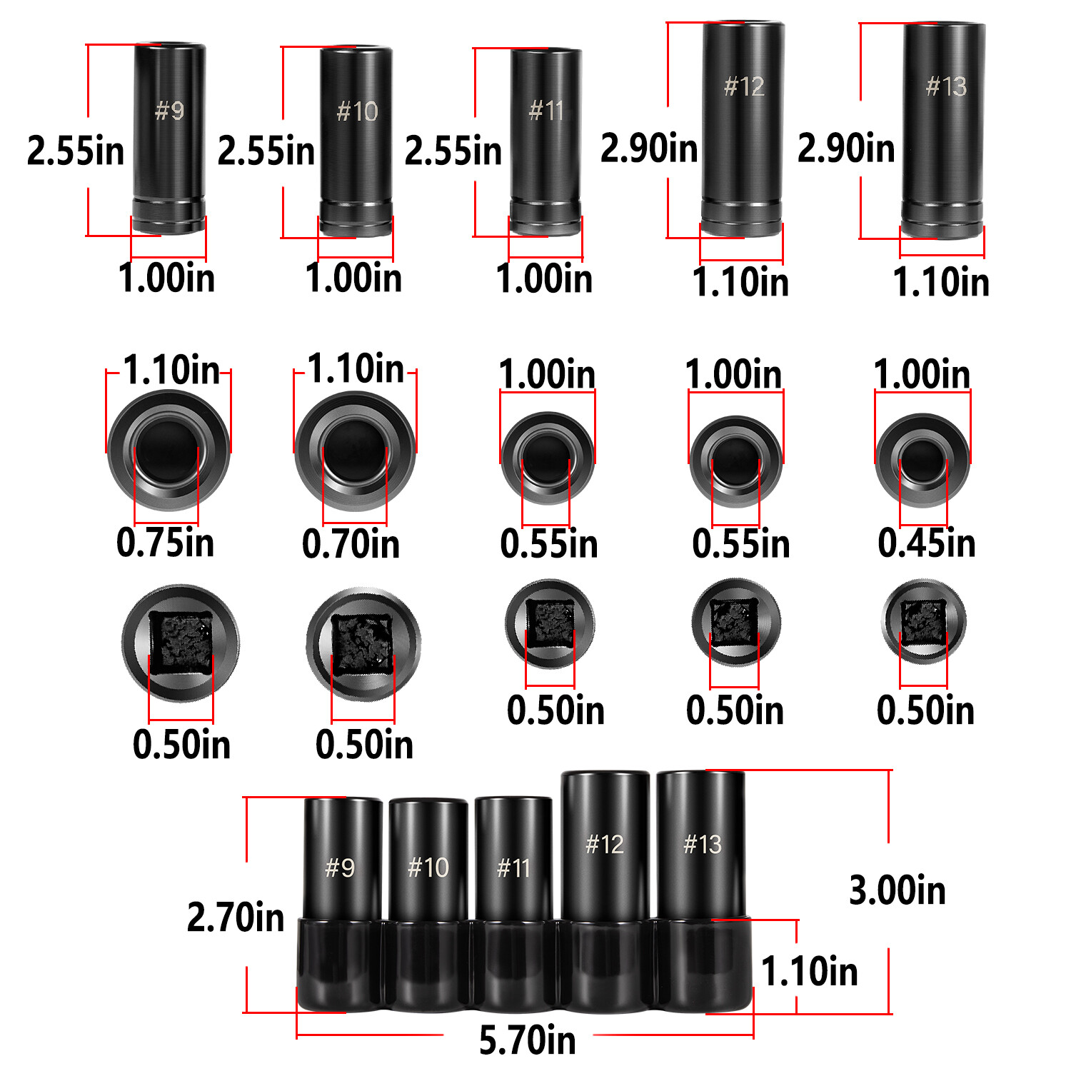 71670 Large Standard Tap Socket Set 5/8″ 11/16″ 3/4″ 7/8″ 1″ Taps 1/2″ Drive