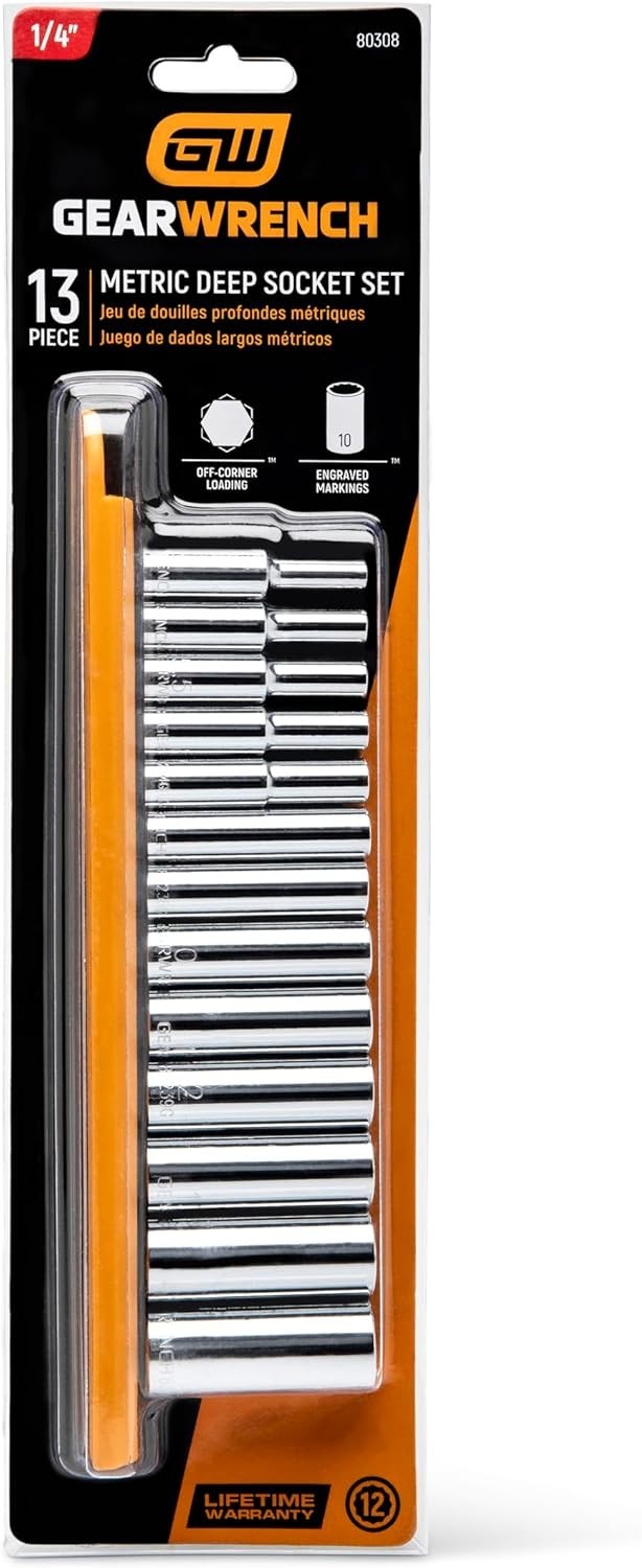 13 Pc. 1/4″ Drive 12 Pt. Deep Socket Set, Metric –