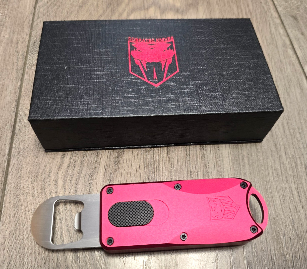 Cobratec OTF Bottle Opener w/ Pocket Clip, RED #CTOTFBORD