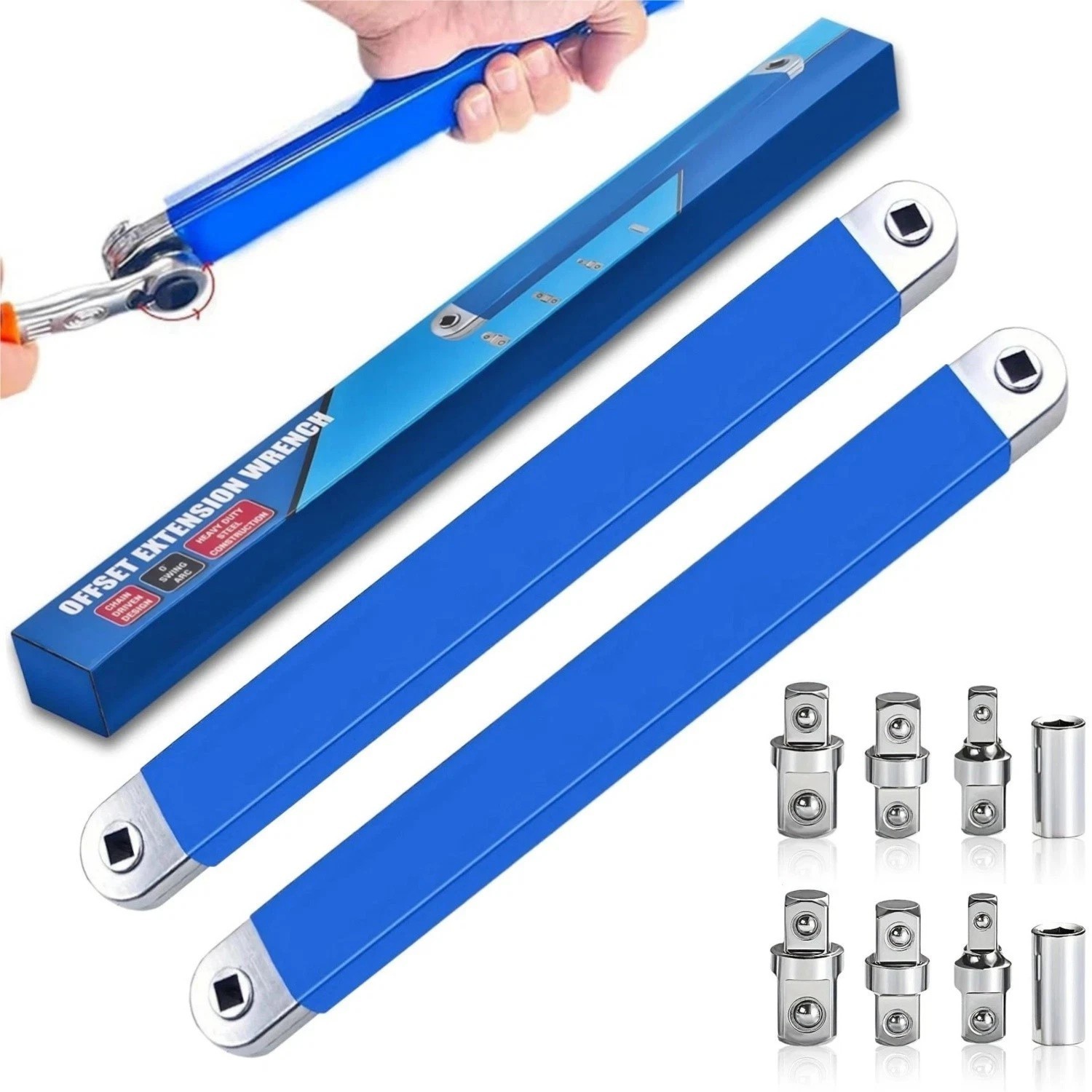 2Pack Spanner Extension Wrench Set Offset Ratchet Spanner Extender with Adapters