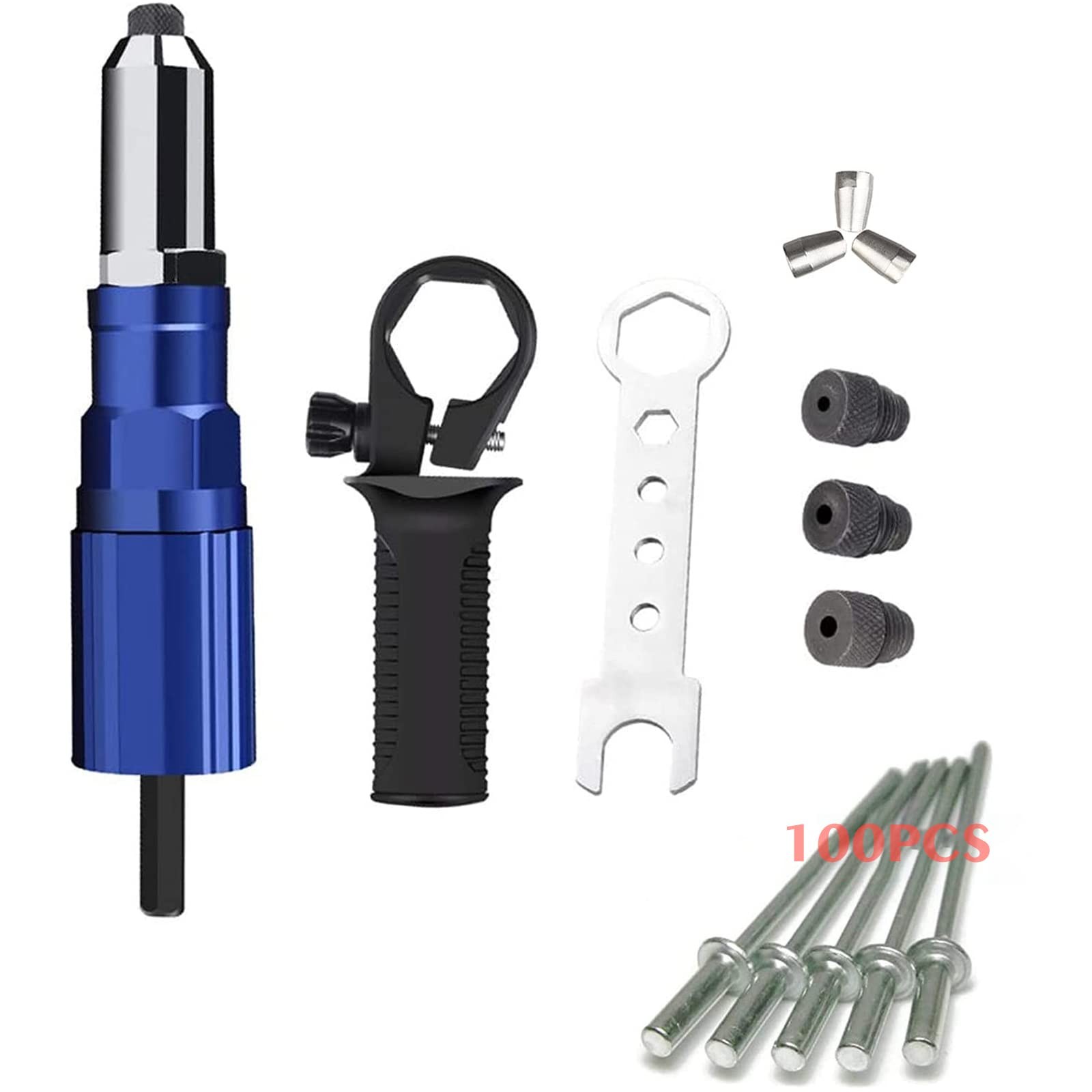 POWLAB Professional Electric Rivet Gun Adapter Kit – Cordless Riveting Blue